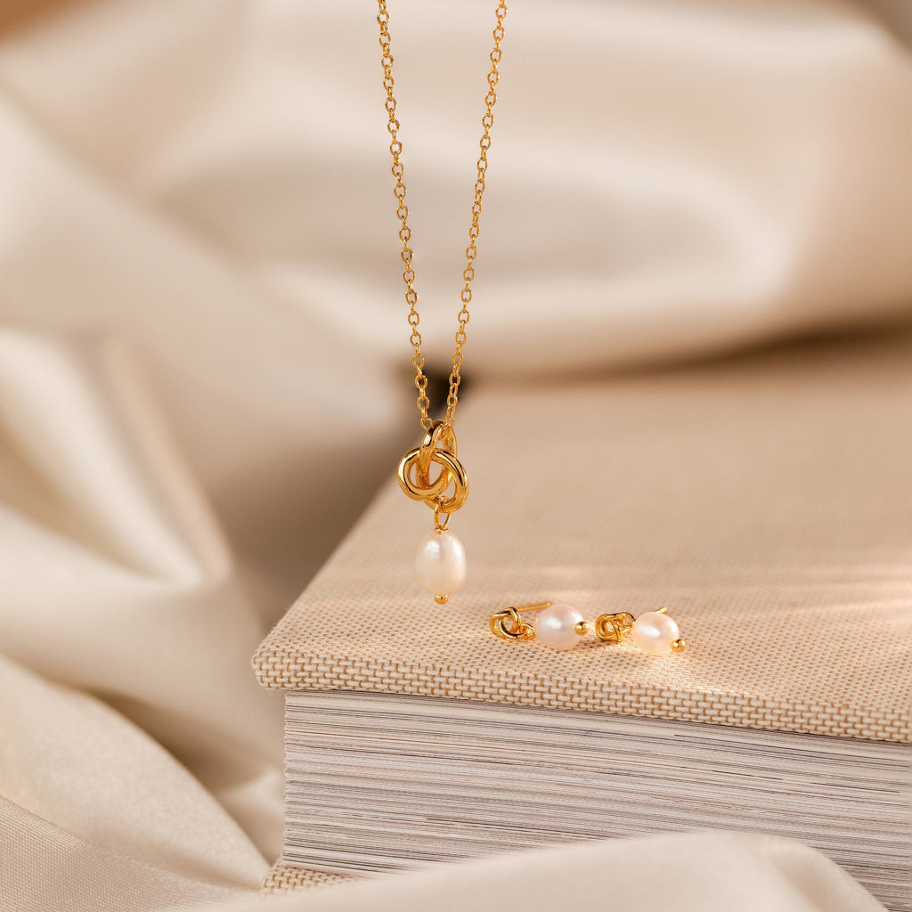 Knot Pearl Necklace & Earrings Set