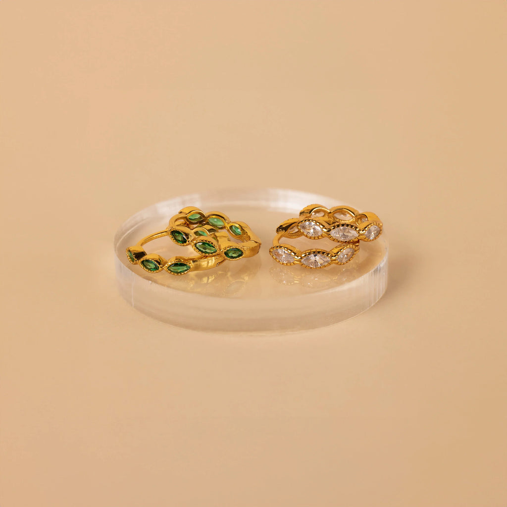 Emerald Marquise Inlay Huggies