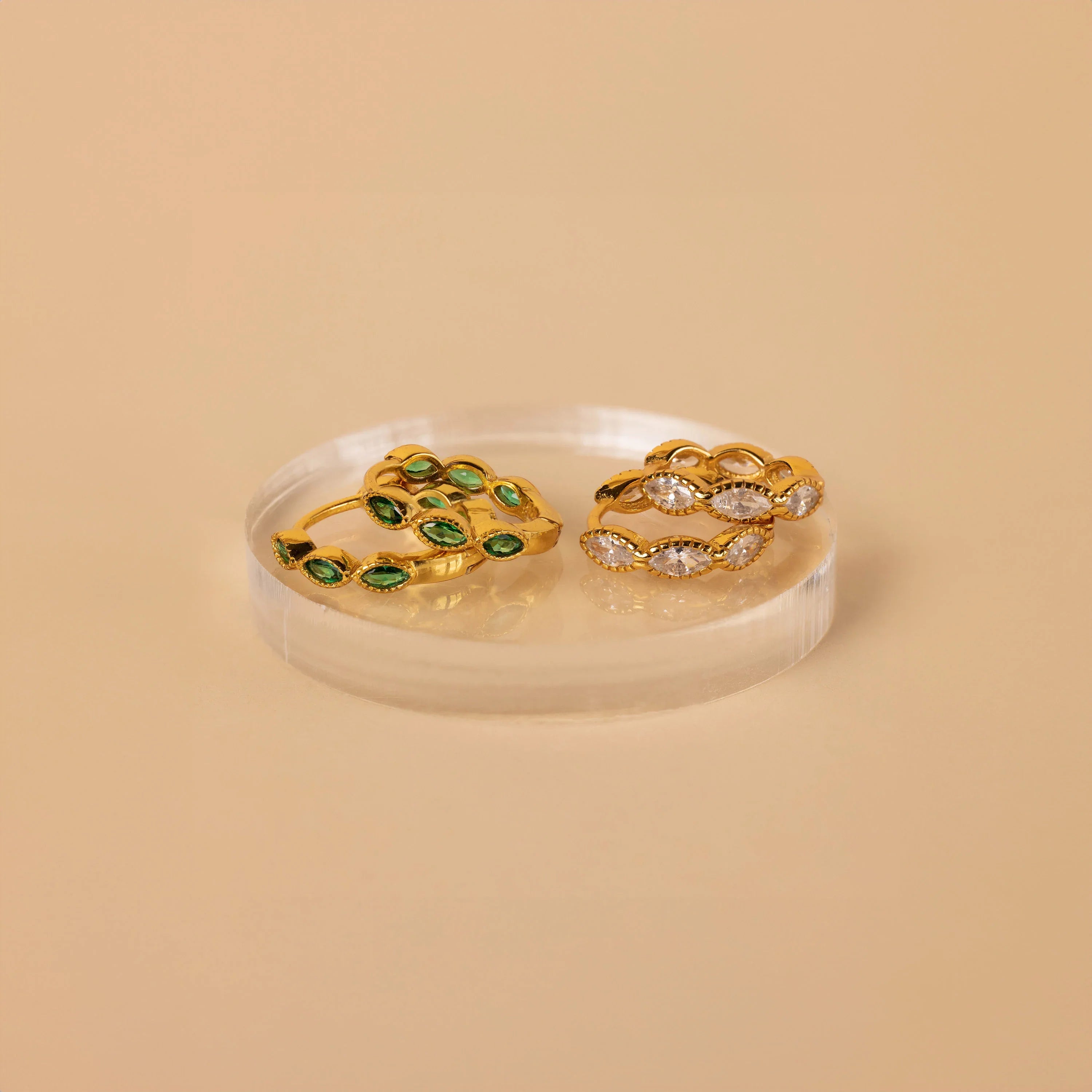 Emerald Marquise Inlay Huggies
