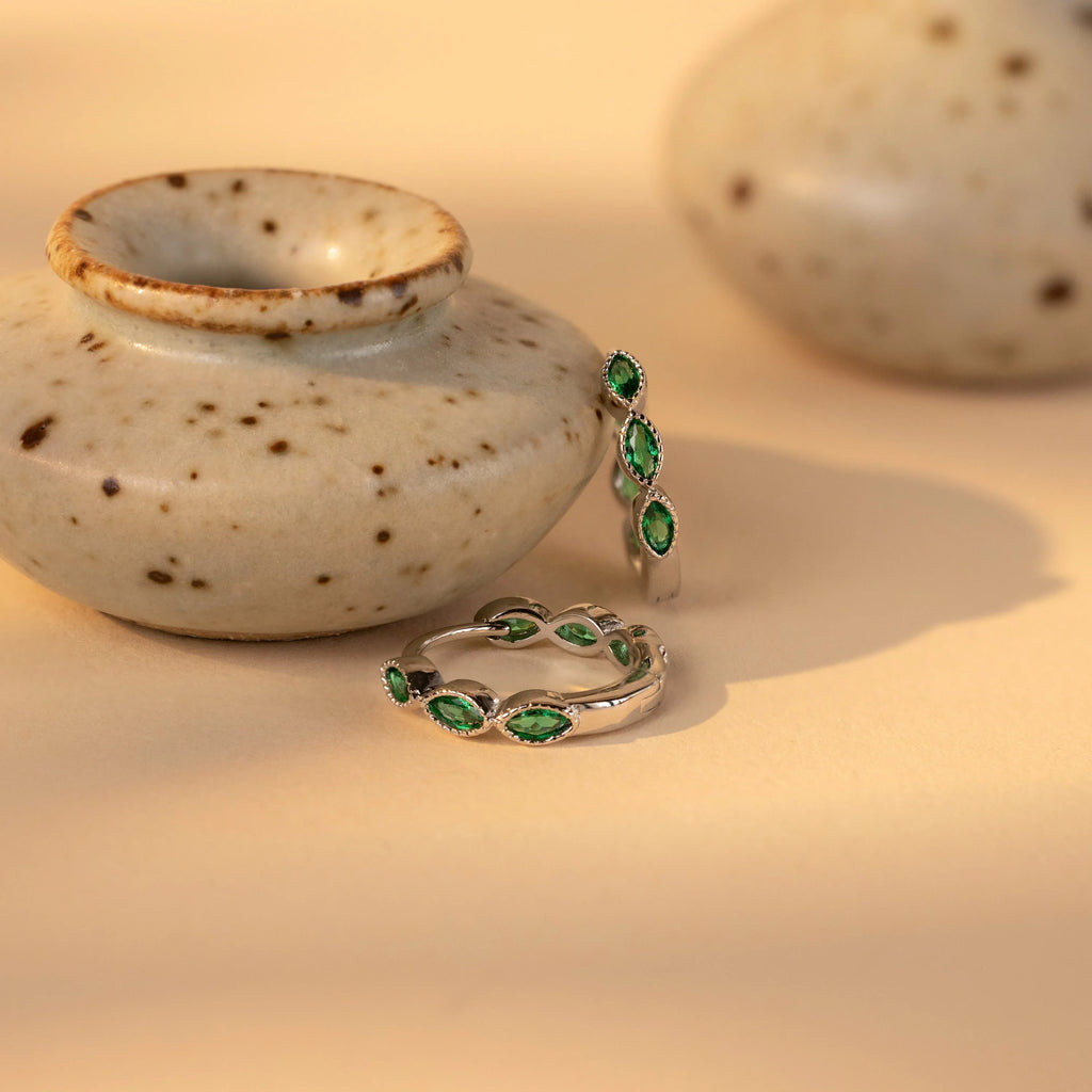 Emerald Marquise Inlay Huggies