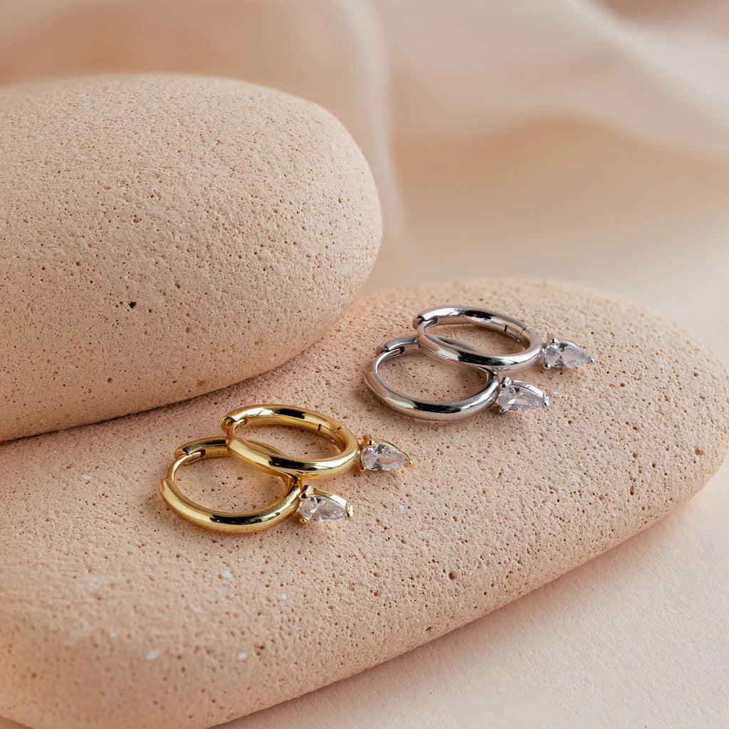 Pear Diamond Drop Hoops