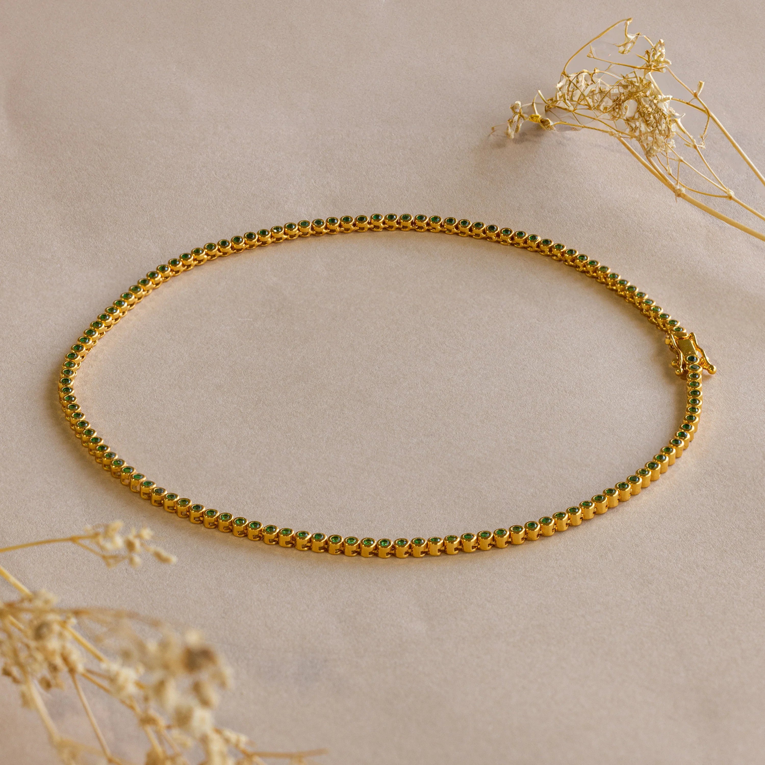 Emerald Bezel Tennis Necklace