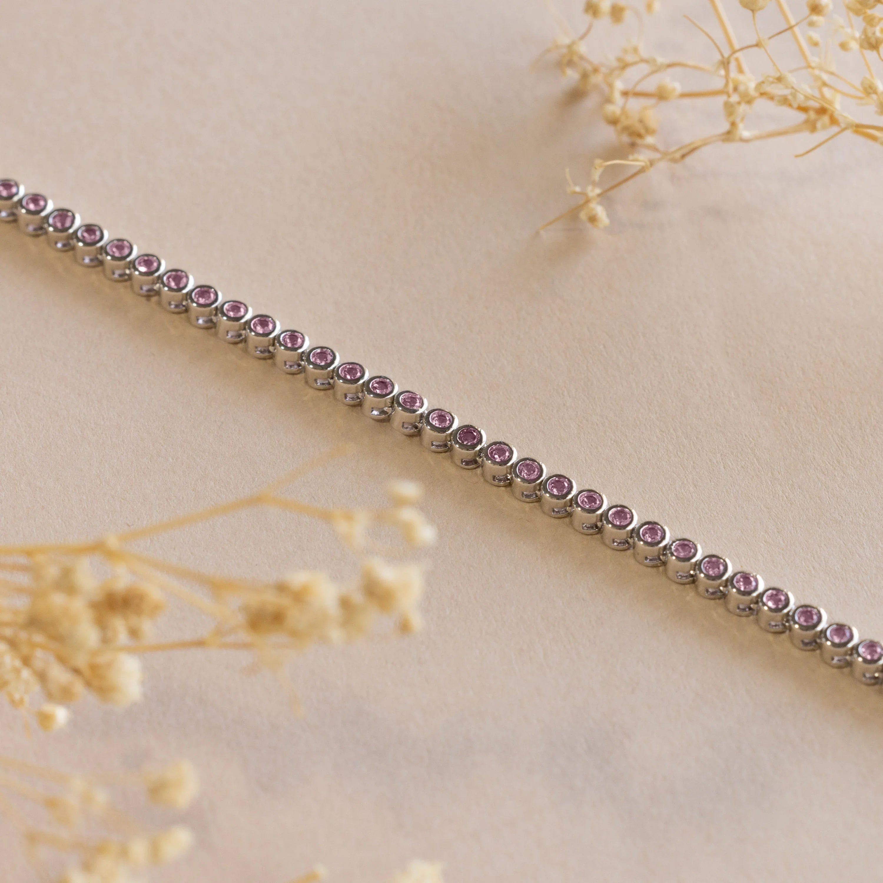 Pink Bezel Tennis Necklace