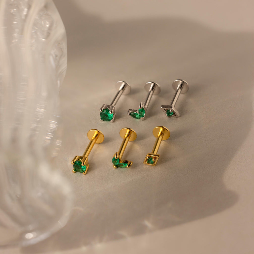 Emerald Flat Back Earring Set