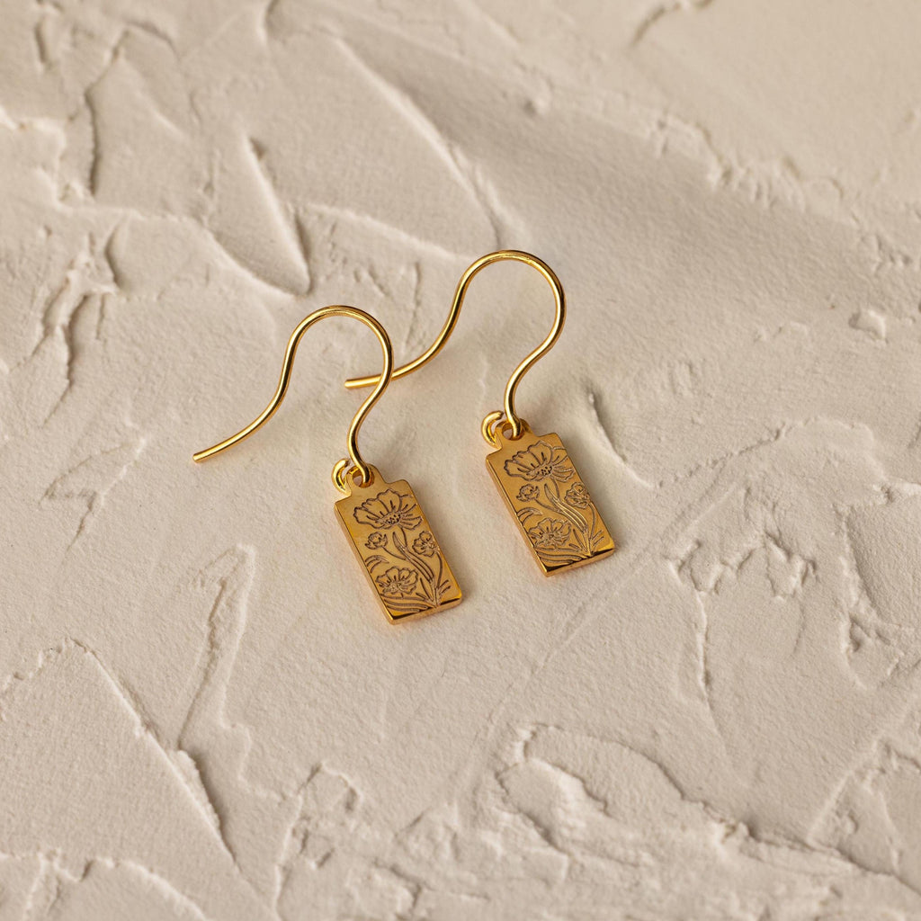 Rectangle Birth Flower Earrings