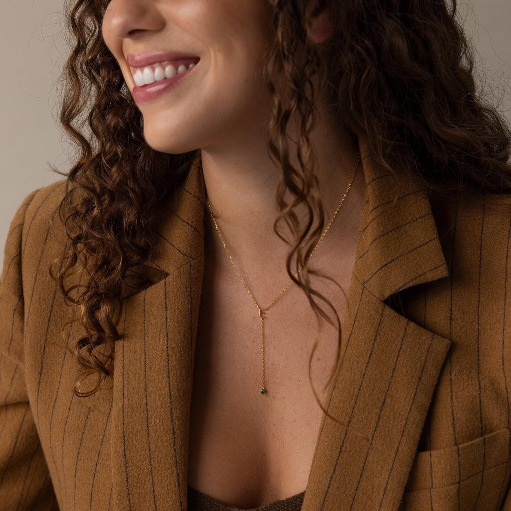Initial Birthstone Lariat Necklace
