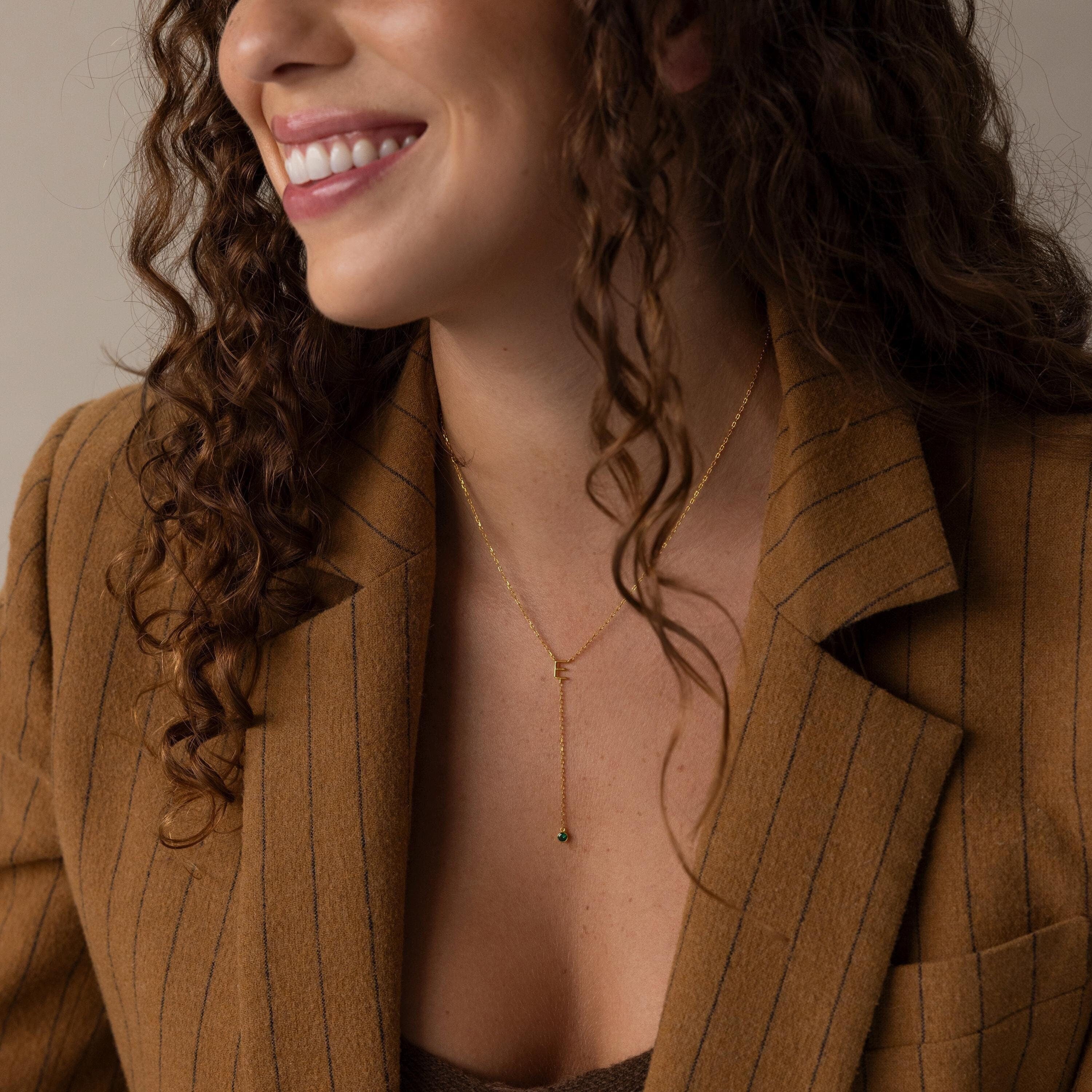 Initial Birthstone Lariat Necklace