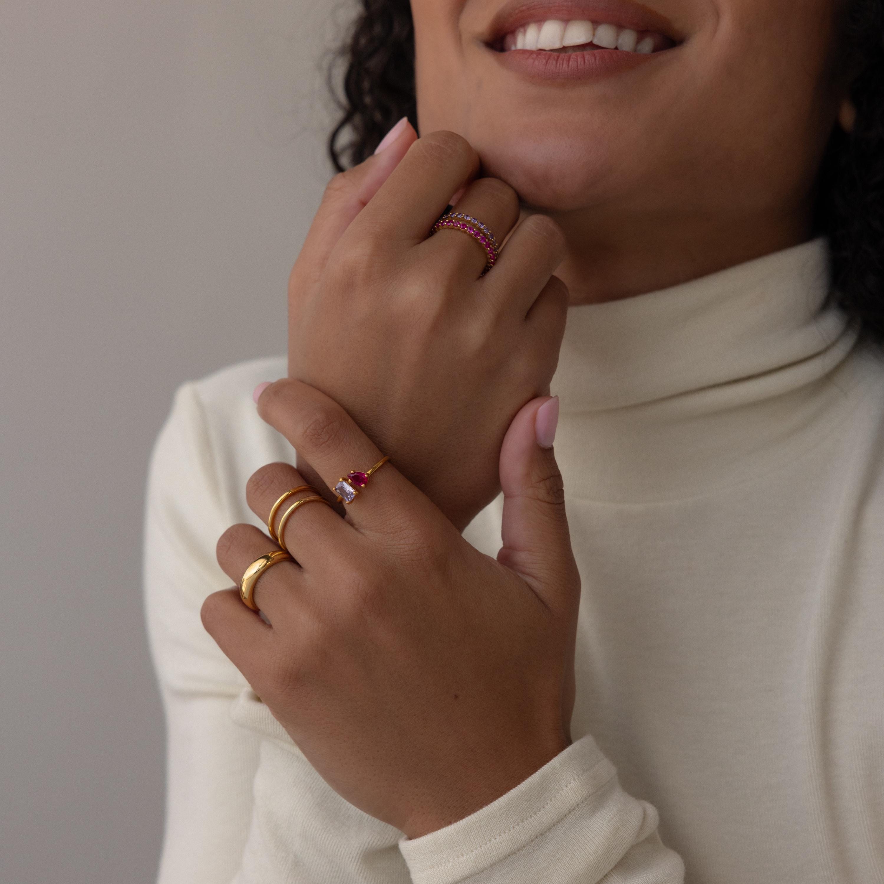 Open Toi et Moi Birthstone Ring
