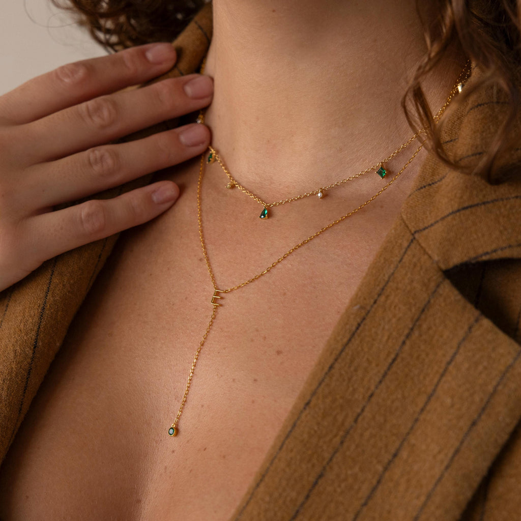 Initial Birthstone Lariat Necklace