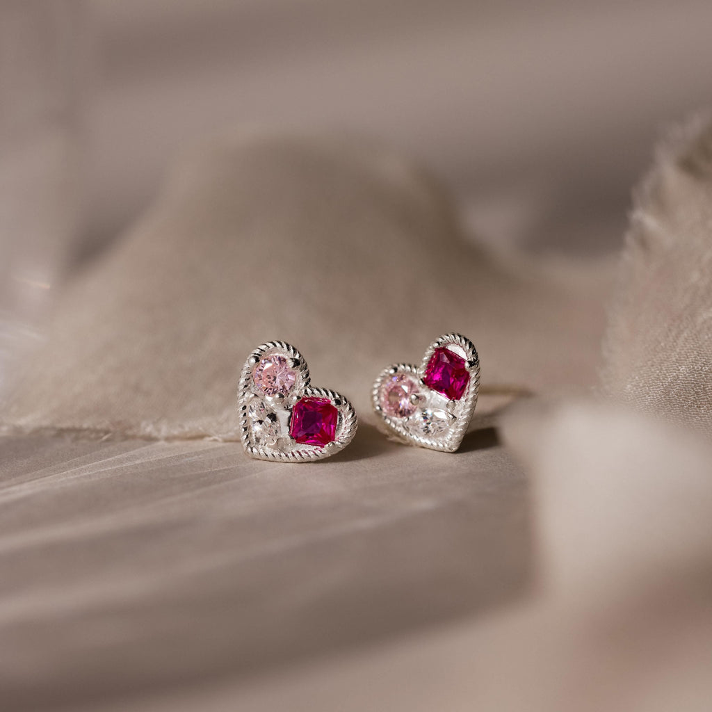 Mixed Birthstone Heart Studs