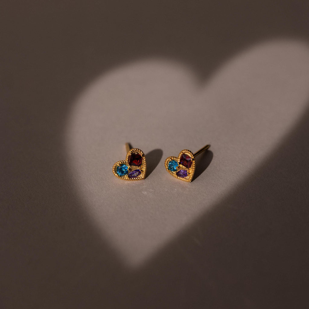 Mixed Birthstone Heart Studs
