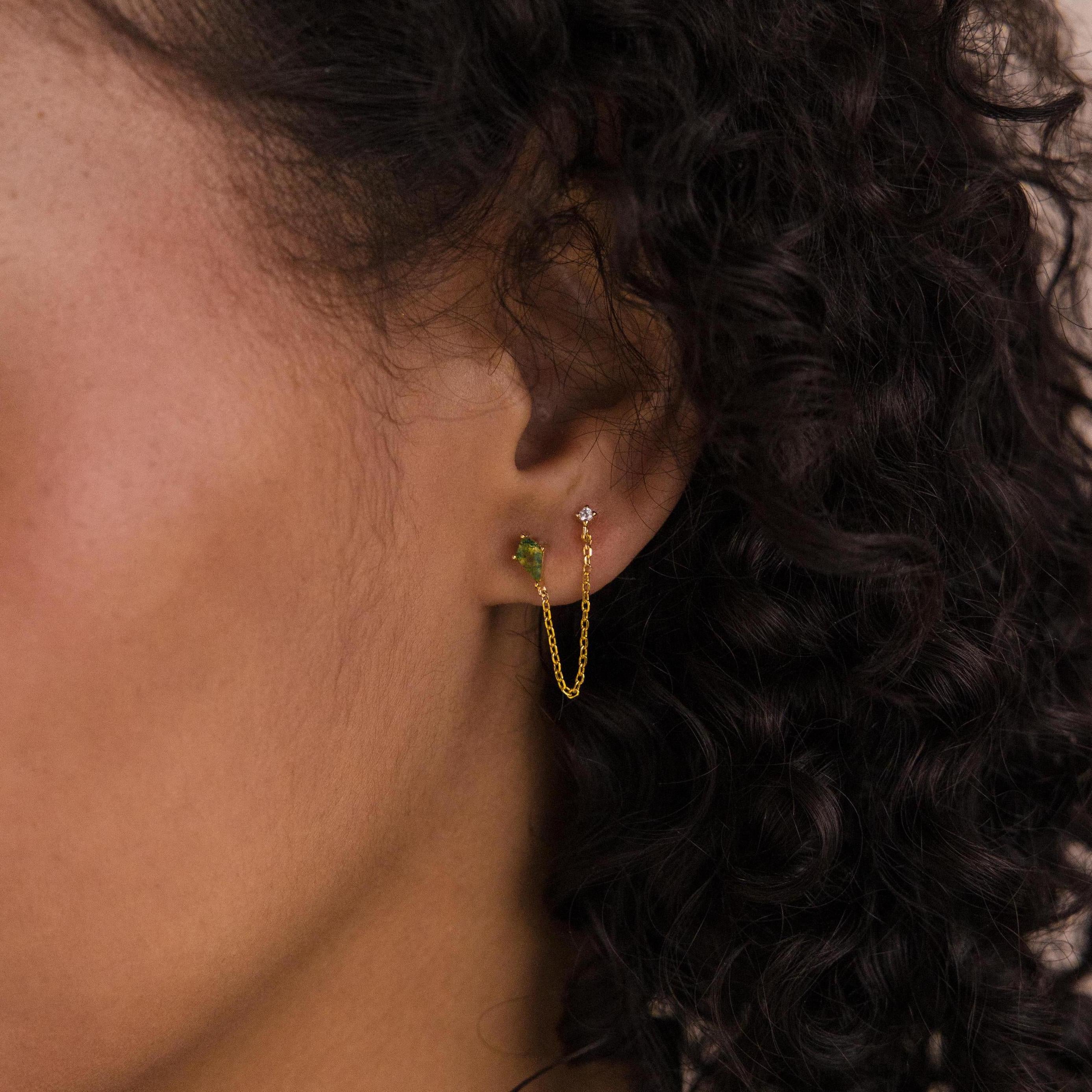 Agate Diamond Chain Earrings