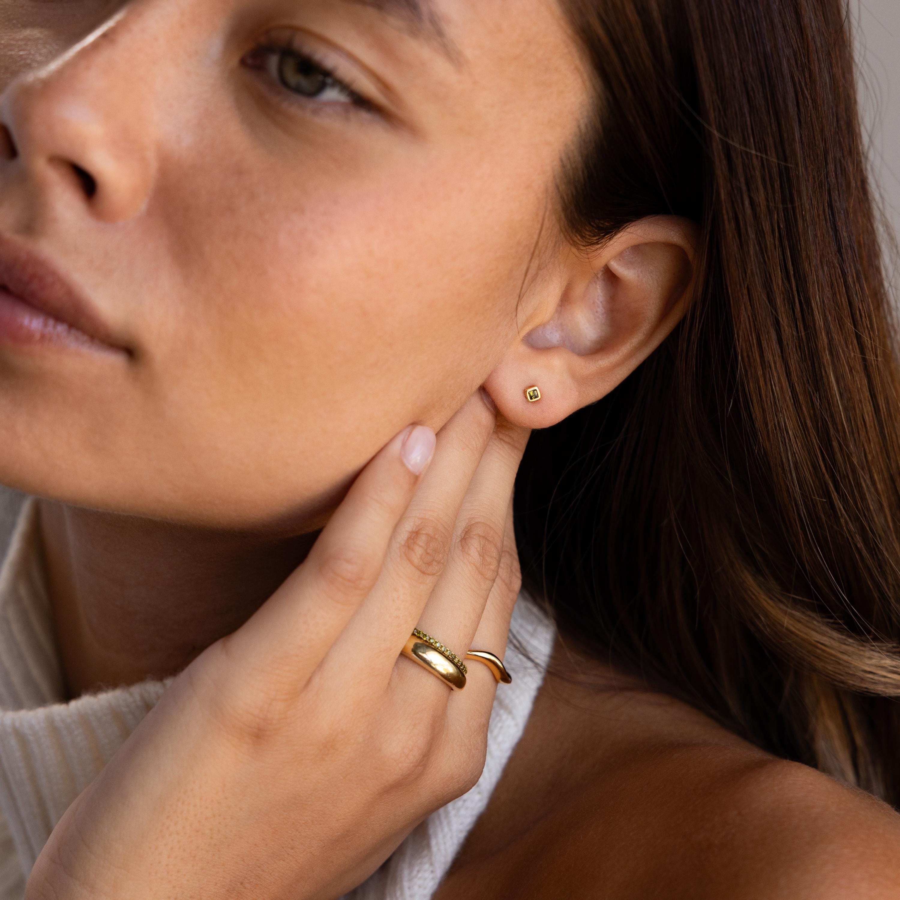 Square Bezel Birthstone Flatback Studs