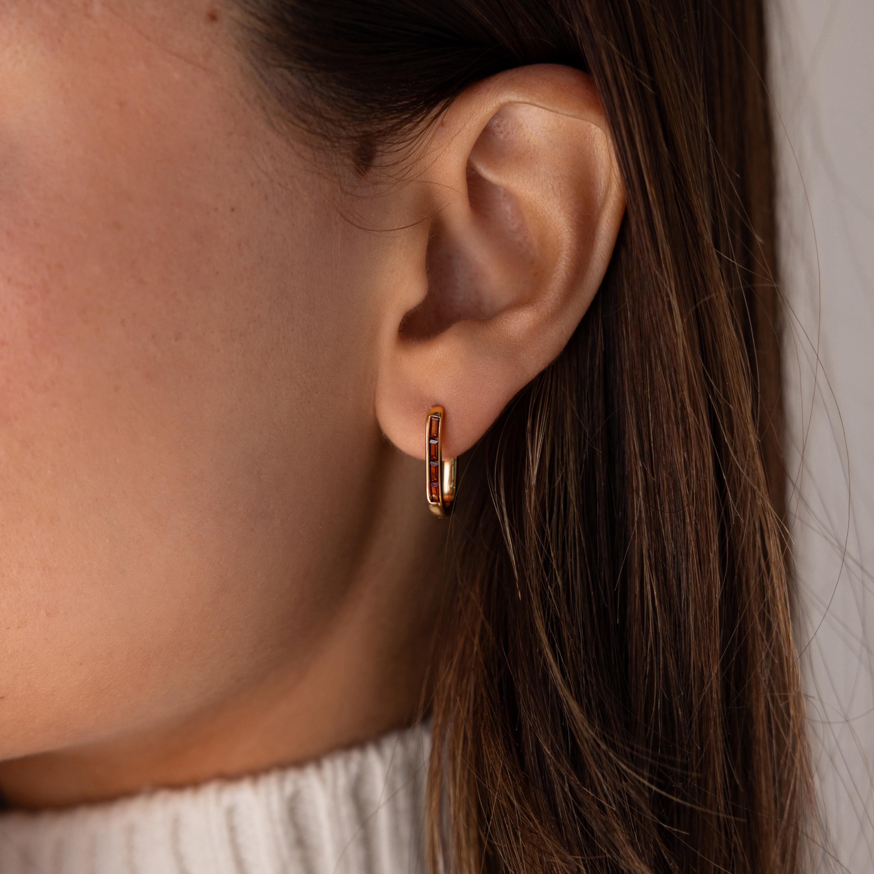 Baguette Birthstone Link Earrings