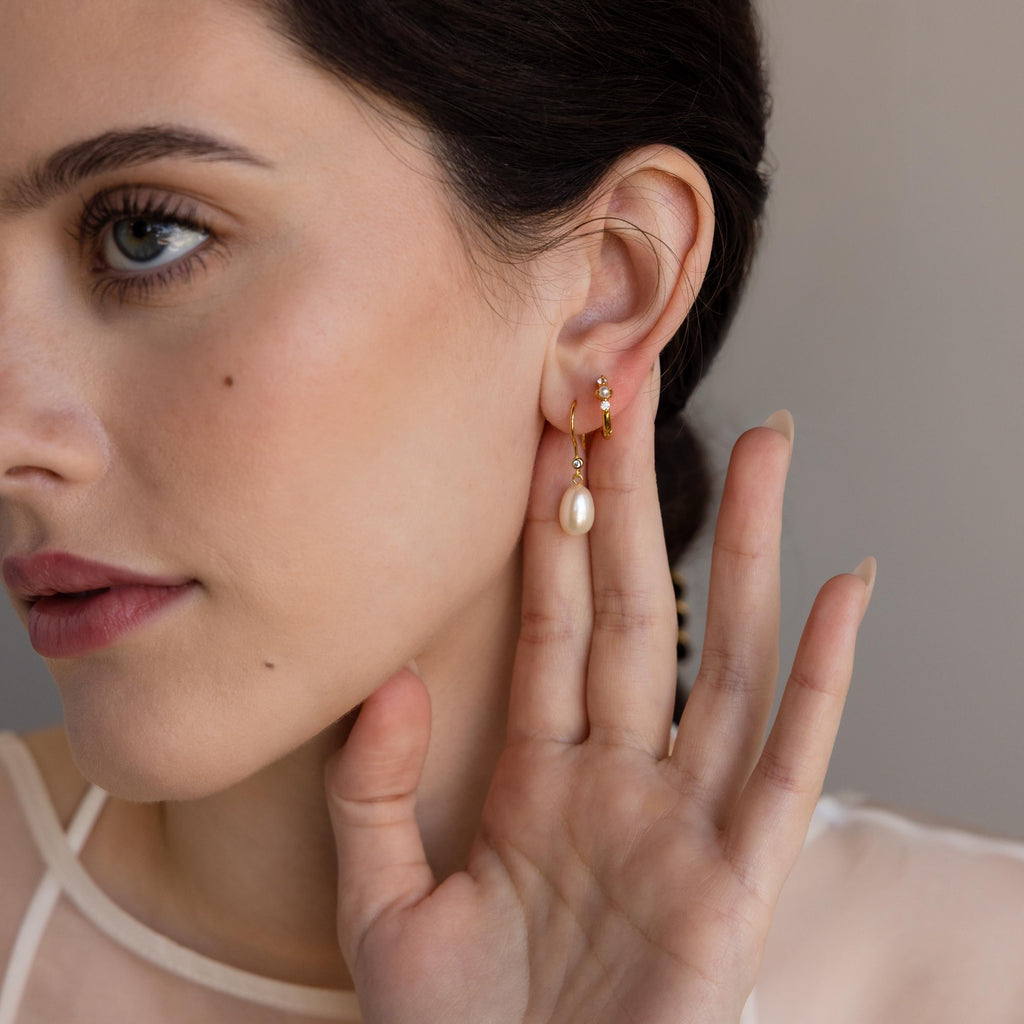 Dangling Pearl Diamond Earrings