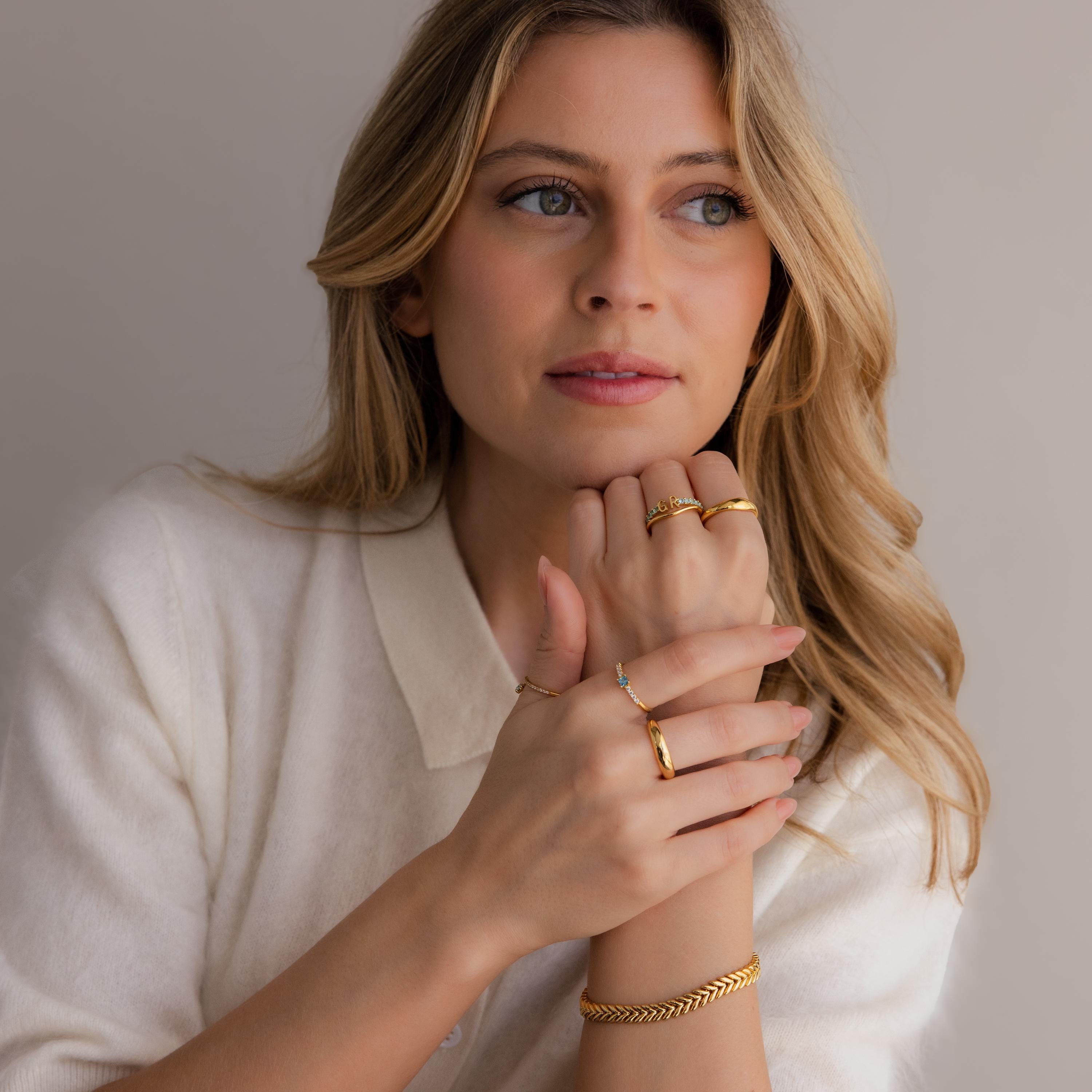 Duo Initial Birthstone Tennis Ring