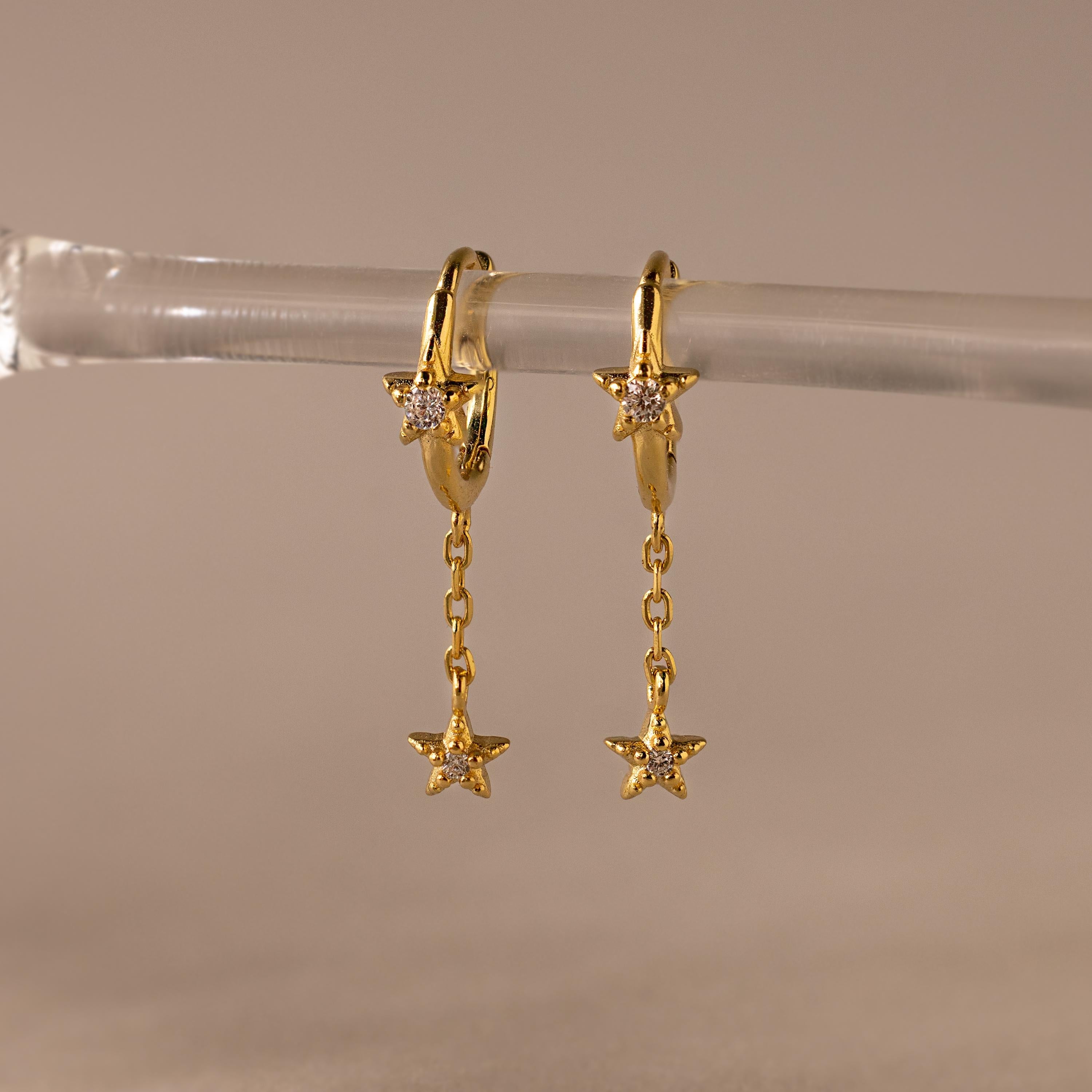 Star Drop Chain Huggies