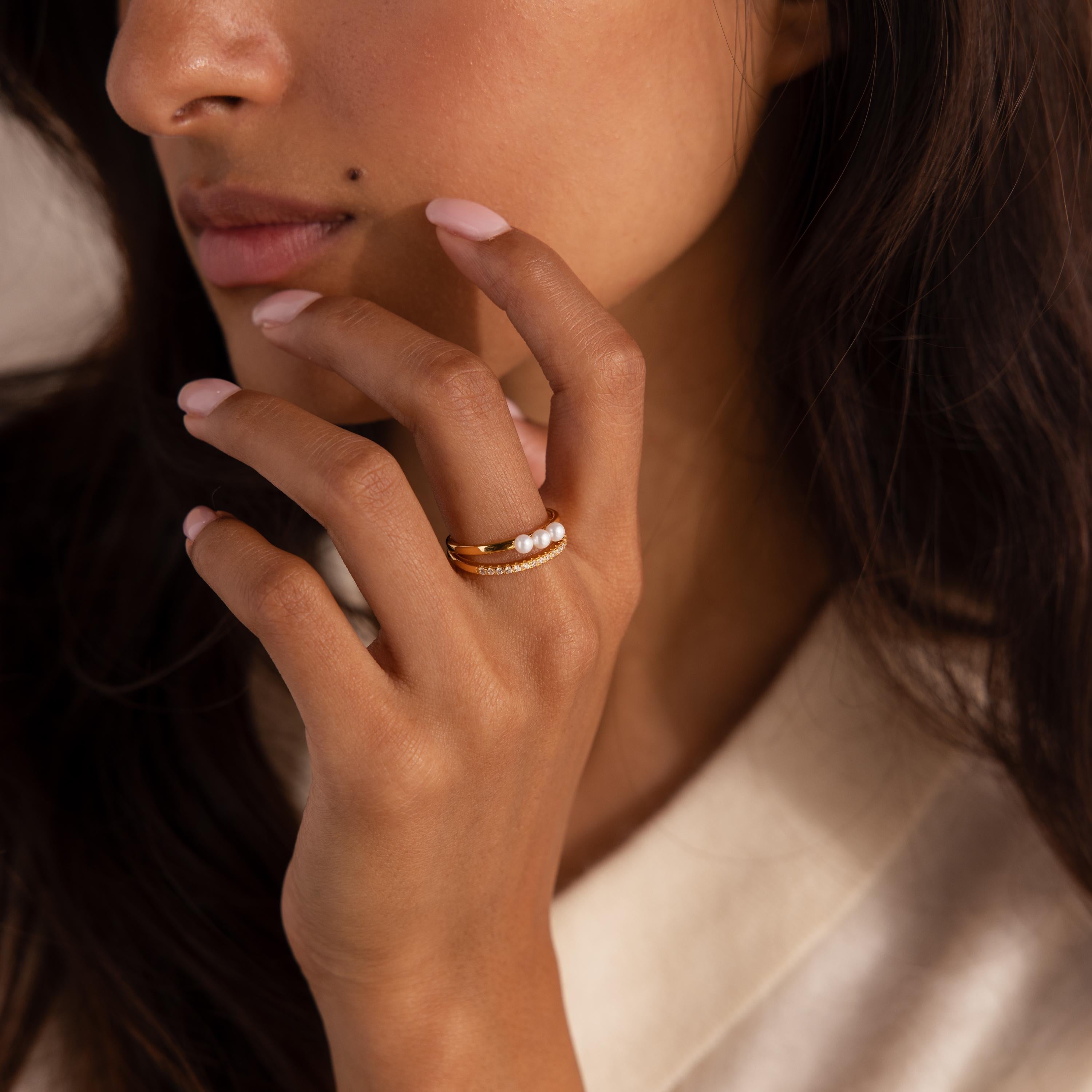 Duo Pave Pearl Ring
