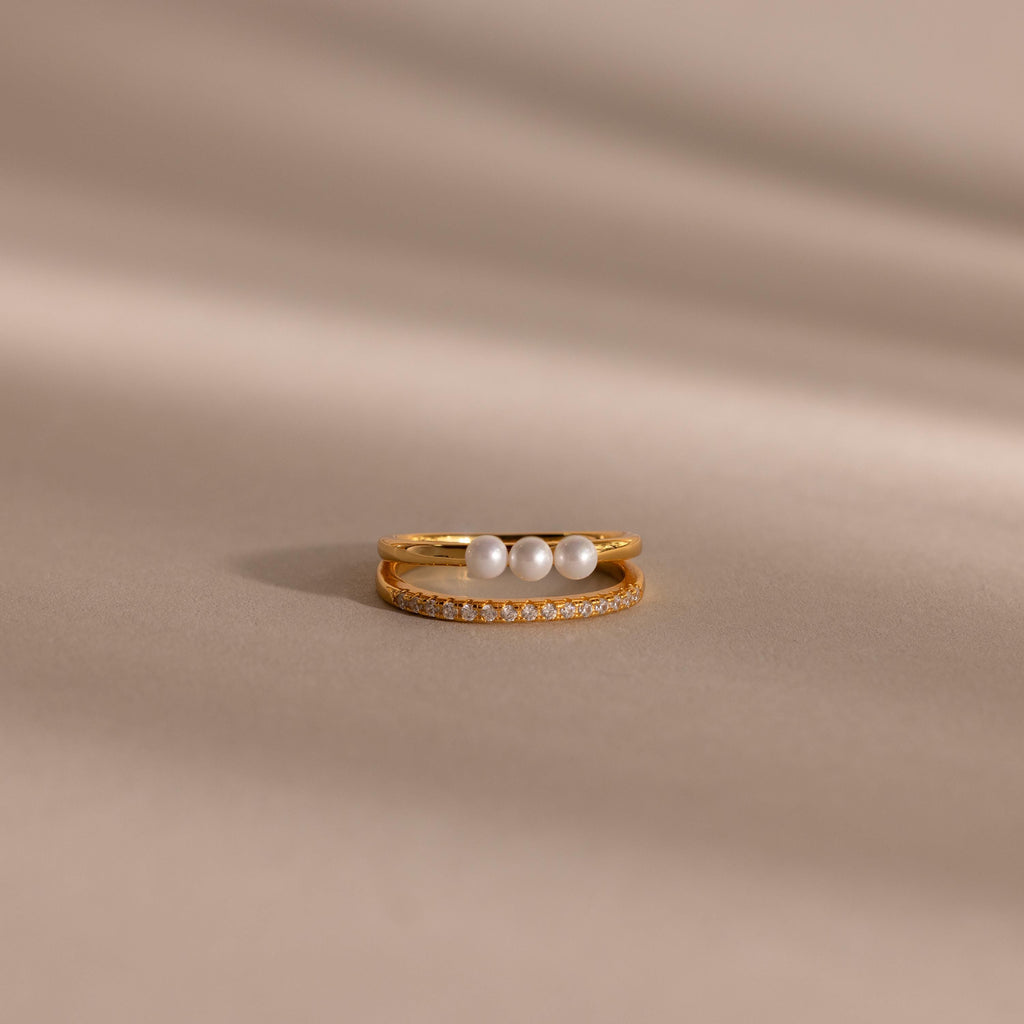 Duo Pave Pearl Ring