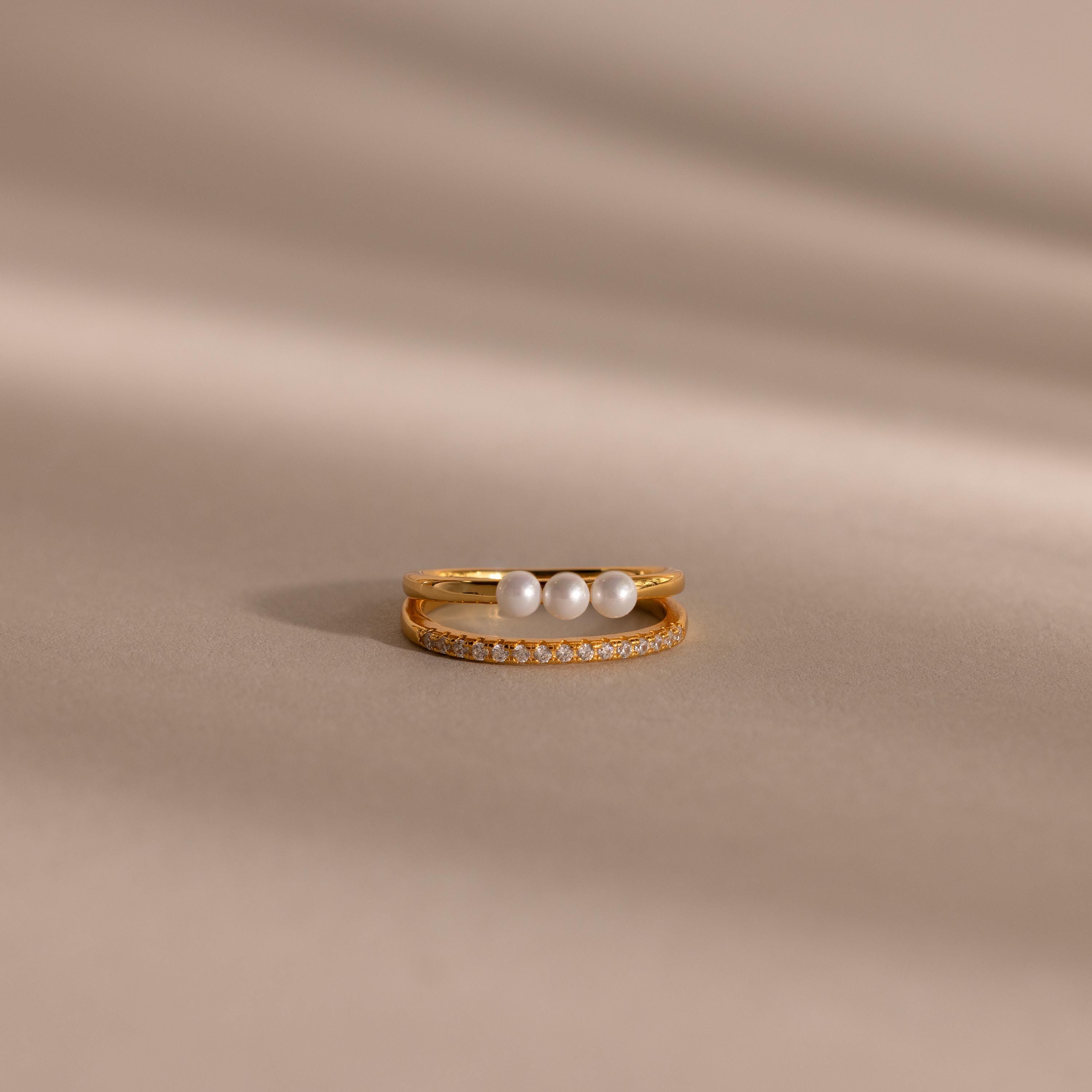 Duo Pave Pearl Ring