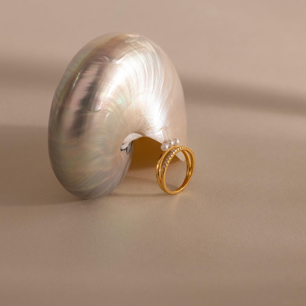 Duo Pave Pearl Ring