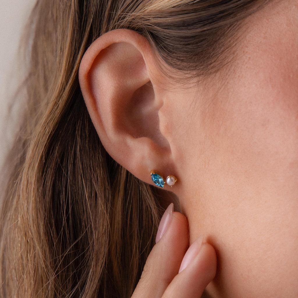 Marquise Birthstone & Pearl Studs