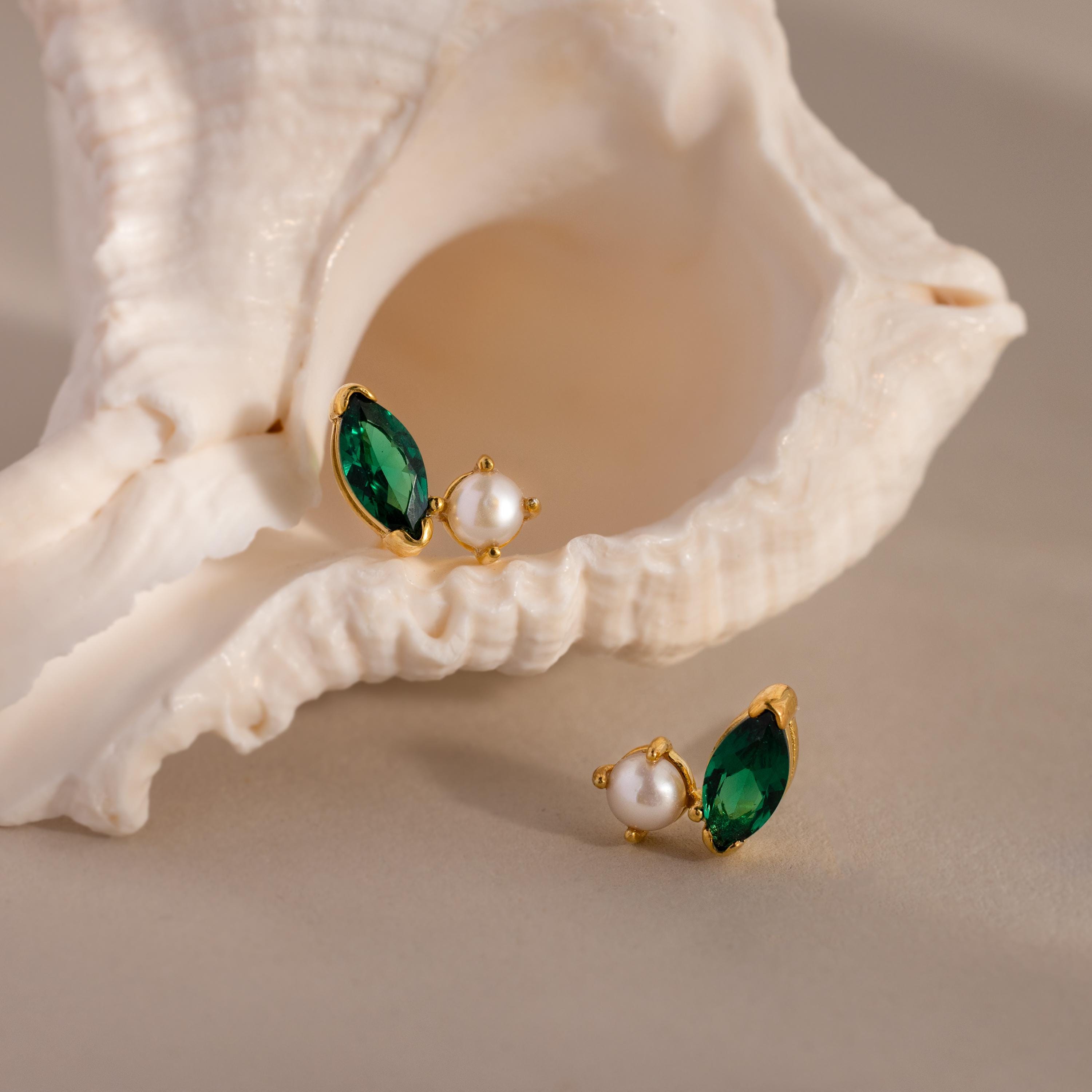 Marquise Birthstone & Pearl Studs