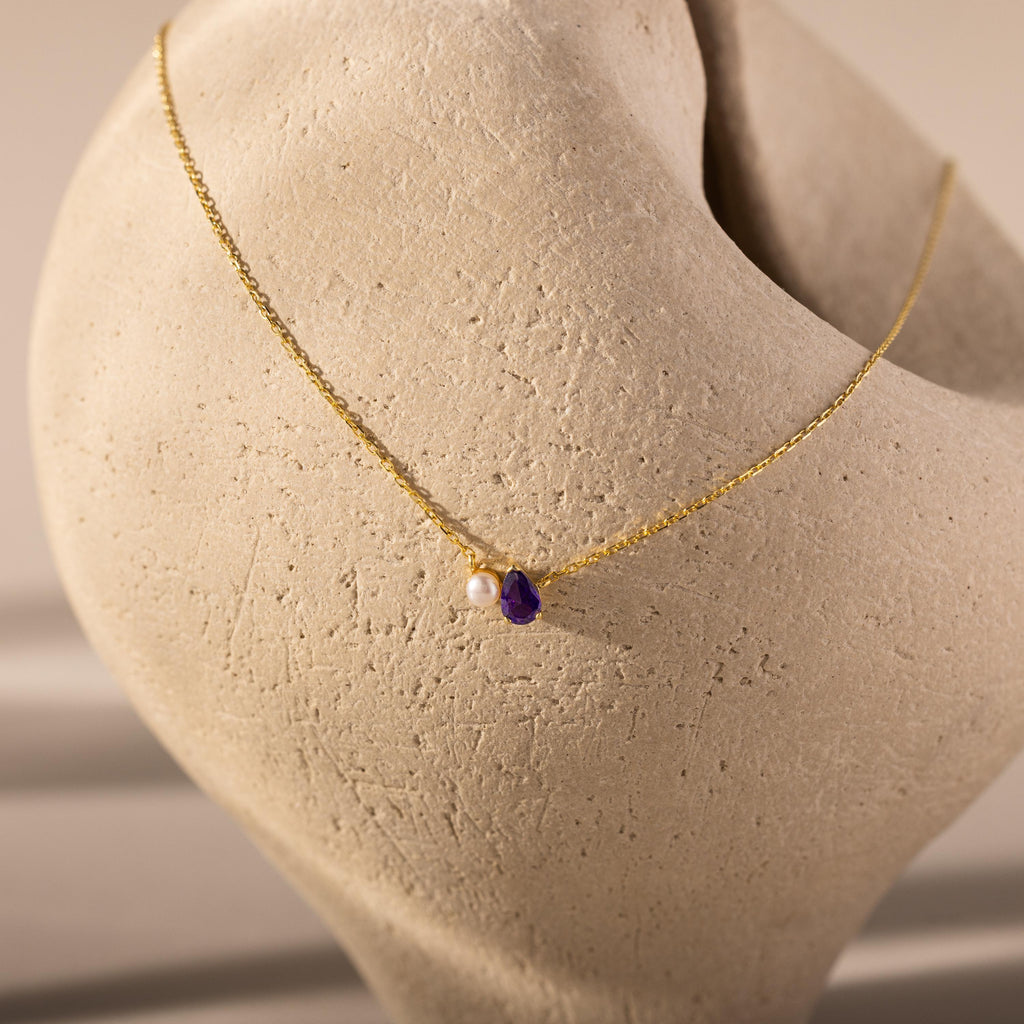 Teardrop Birthstone & Pearl Necklace