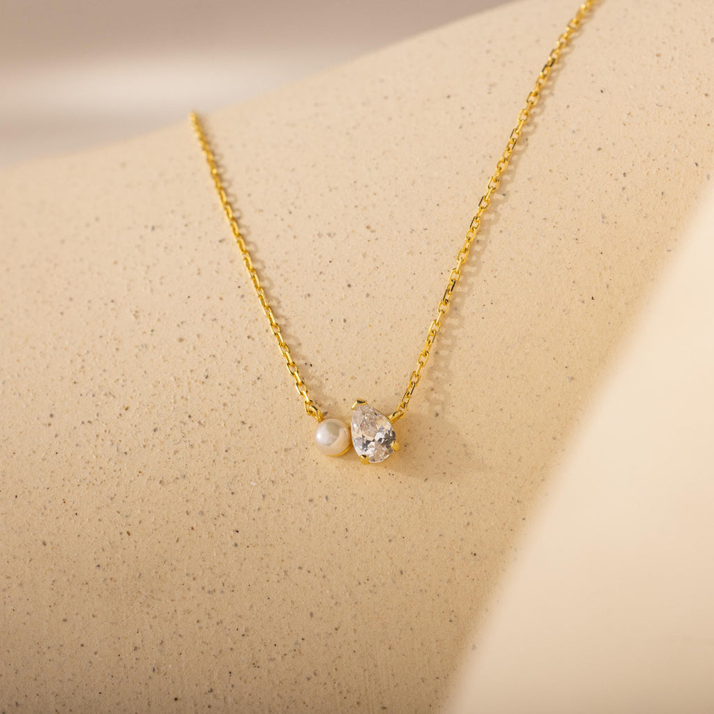 Teardrop Birthstone & Pearl Necklace