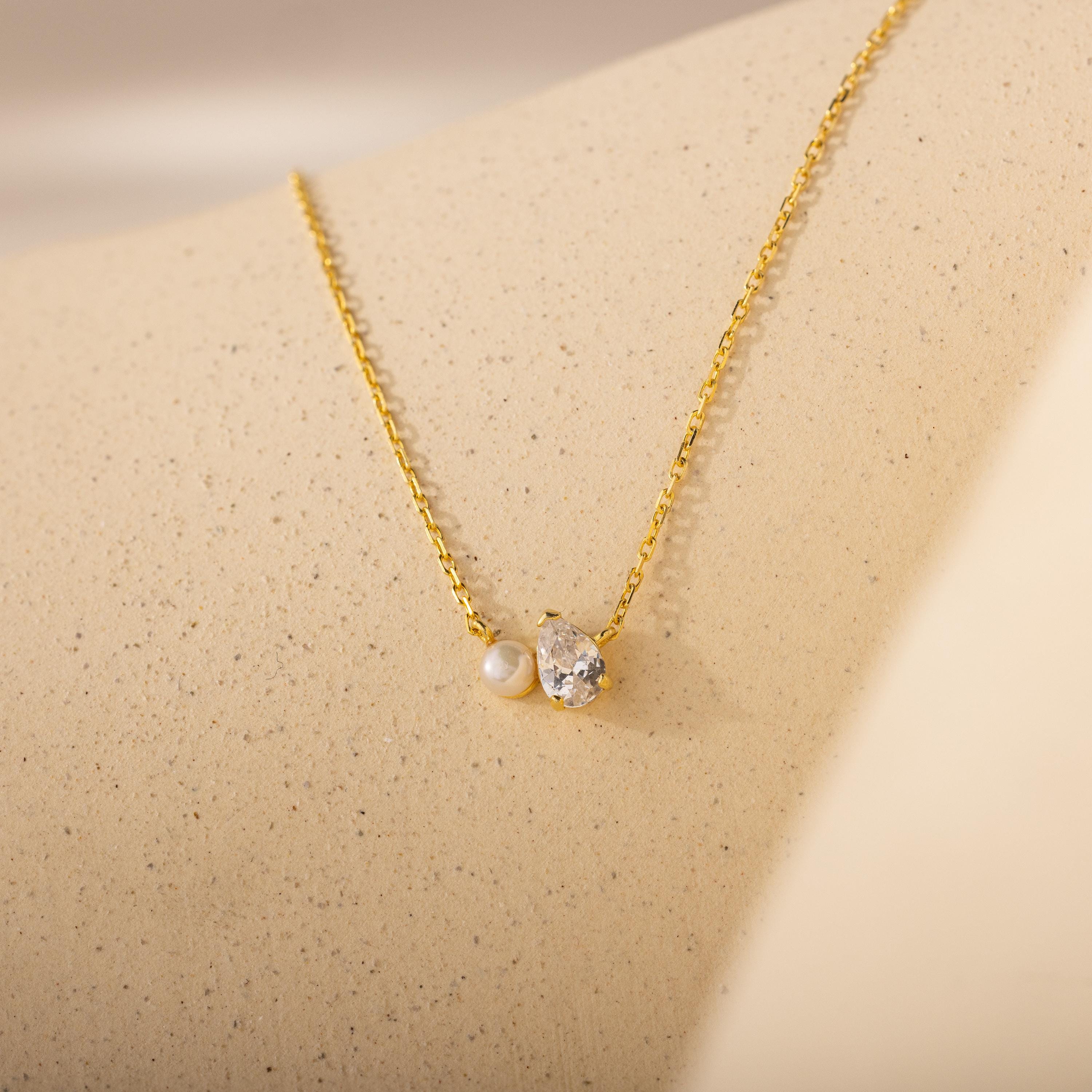 Teardrop Birthstone & Pearl Necklace