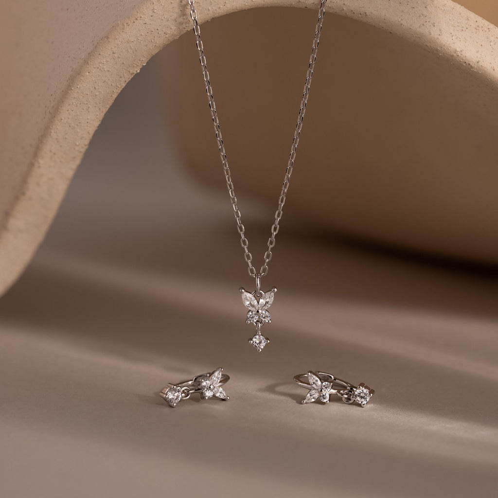 Diamond Butterfly Necklace & Earrings Set