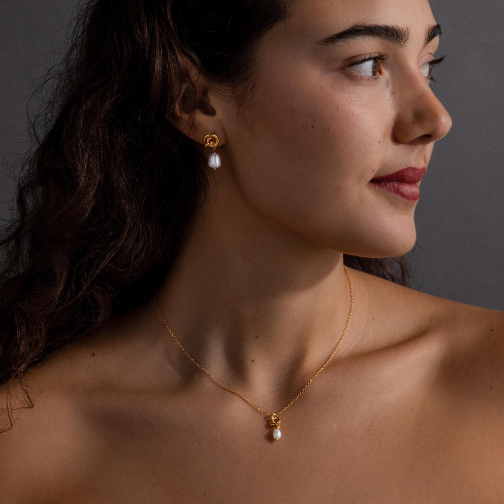 Pearl Knot Necklace & Earrings Set