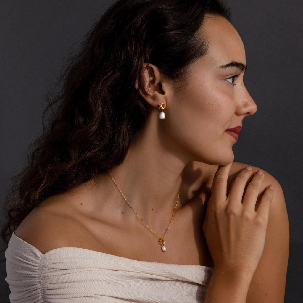 Pearl Knot Necklace & Earrings Set