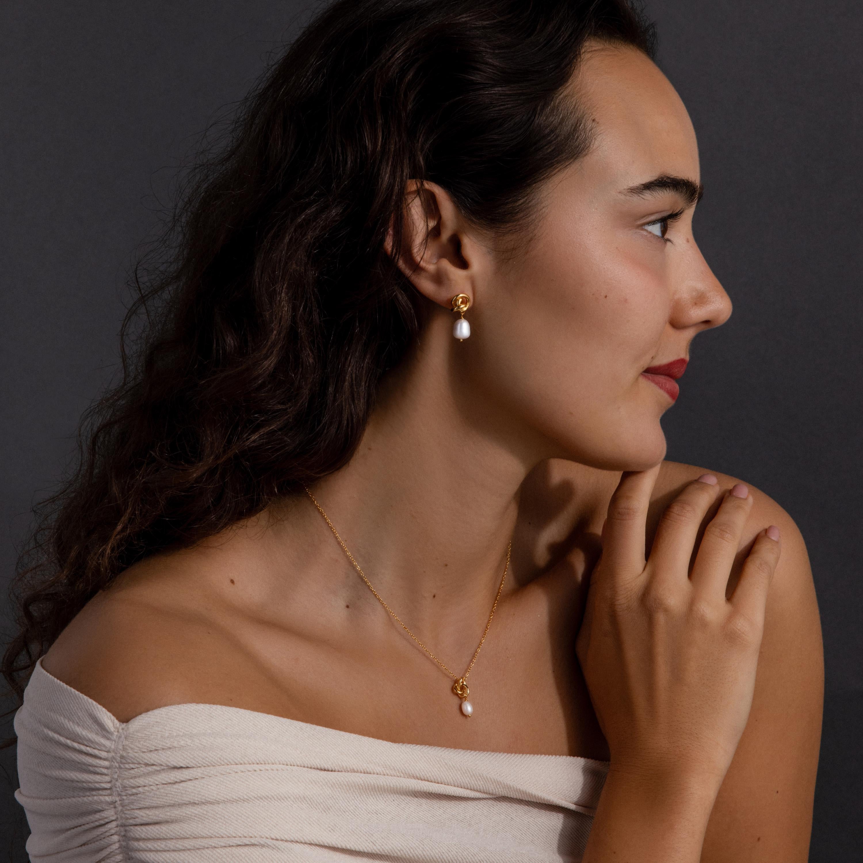Pearl Knot Necklace & Earrings Set