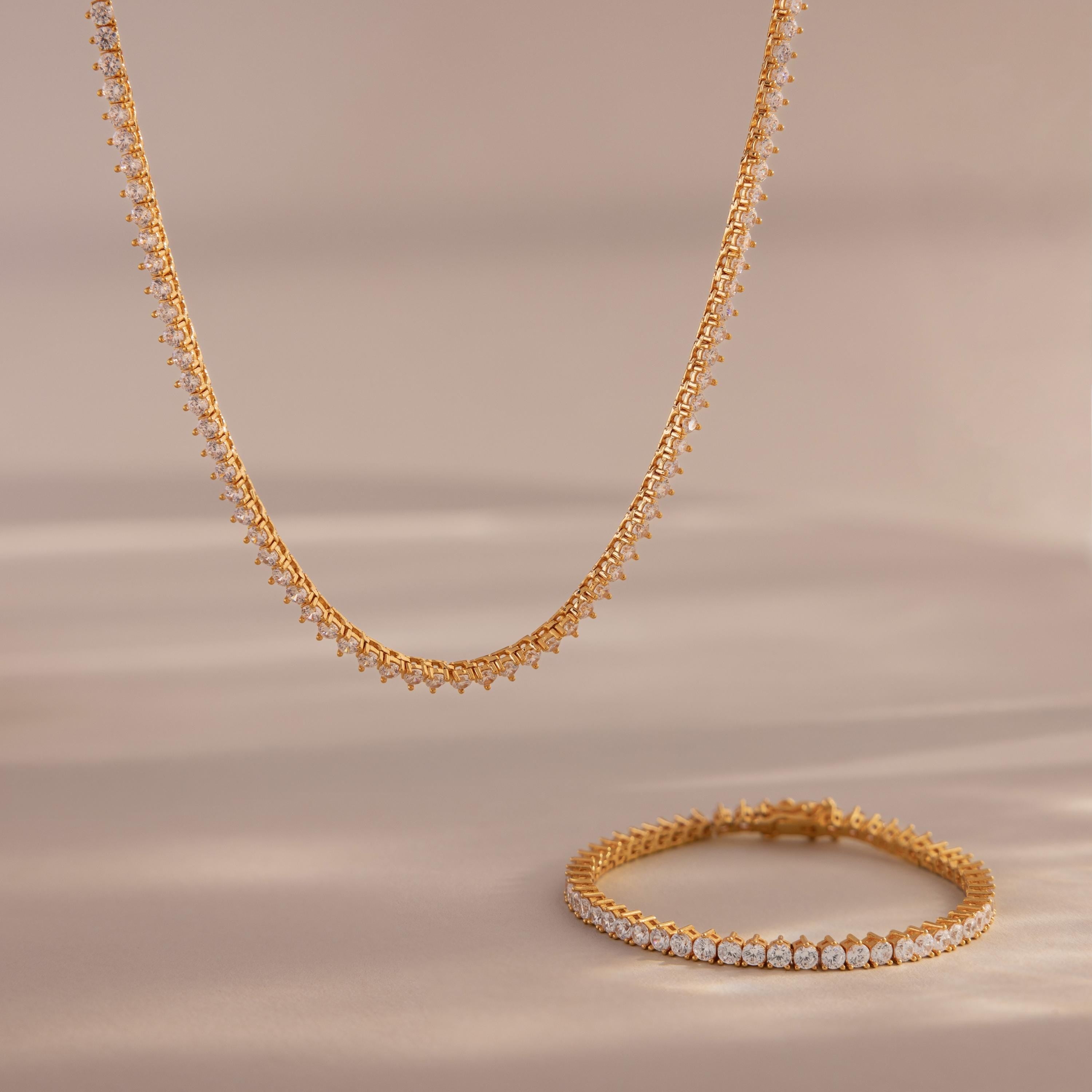 3-Prong Diamond Tennis Necklace & Bracelet Set