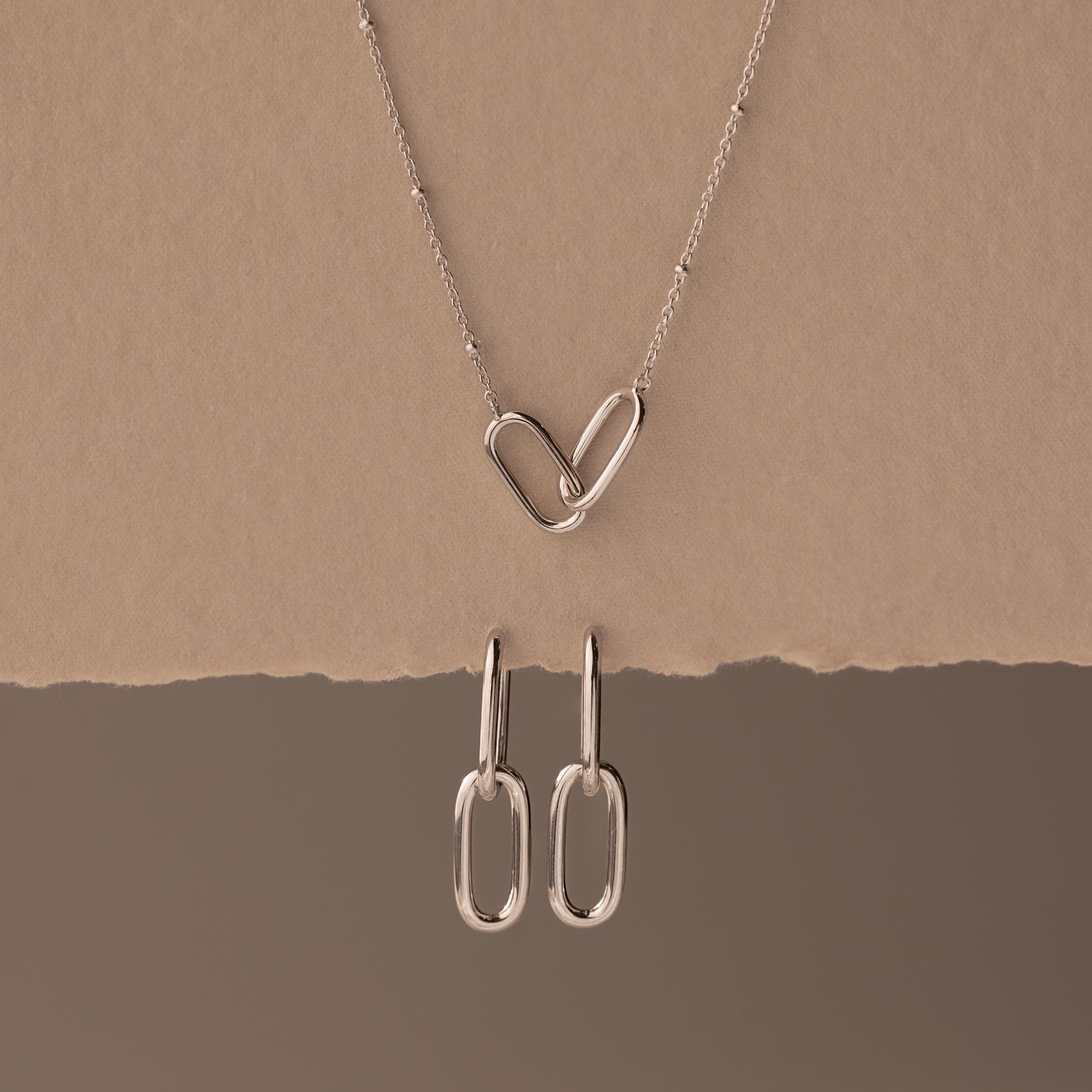 Linked Charm Necklace and Earrings Set