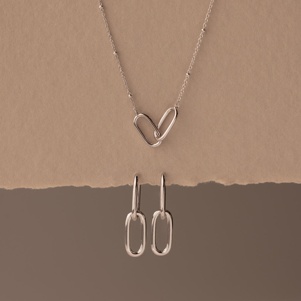 Linked Charm Necklace and Earrings Set