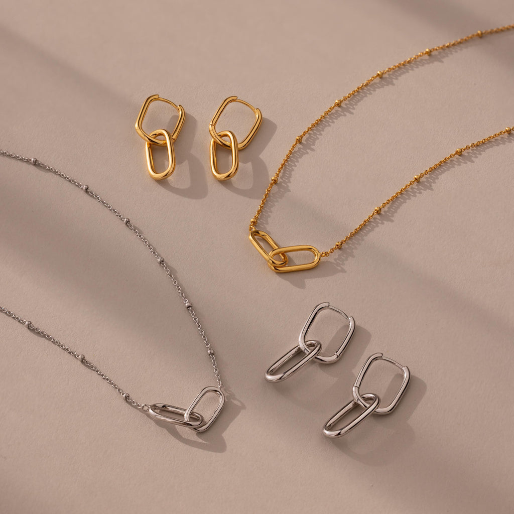 Linked Charm Necklace and Earrings Set