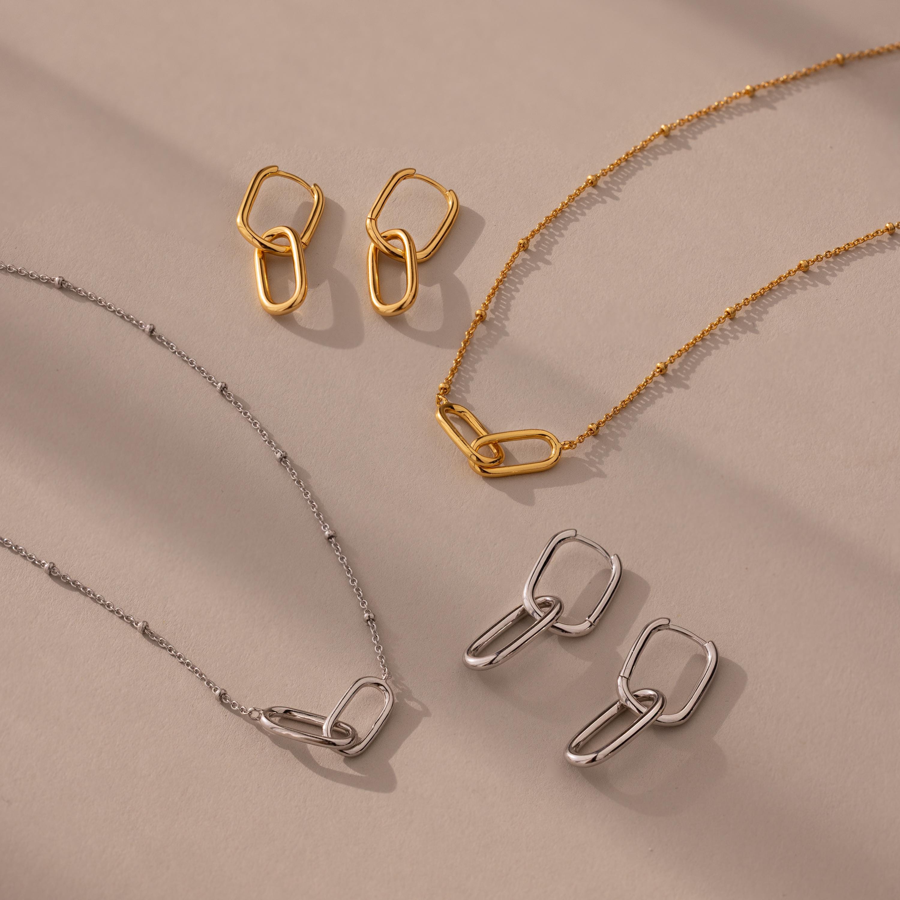 Linked Charm Necklace and Earrings Set