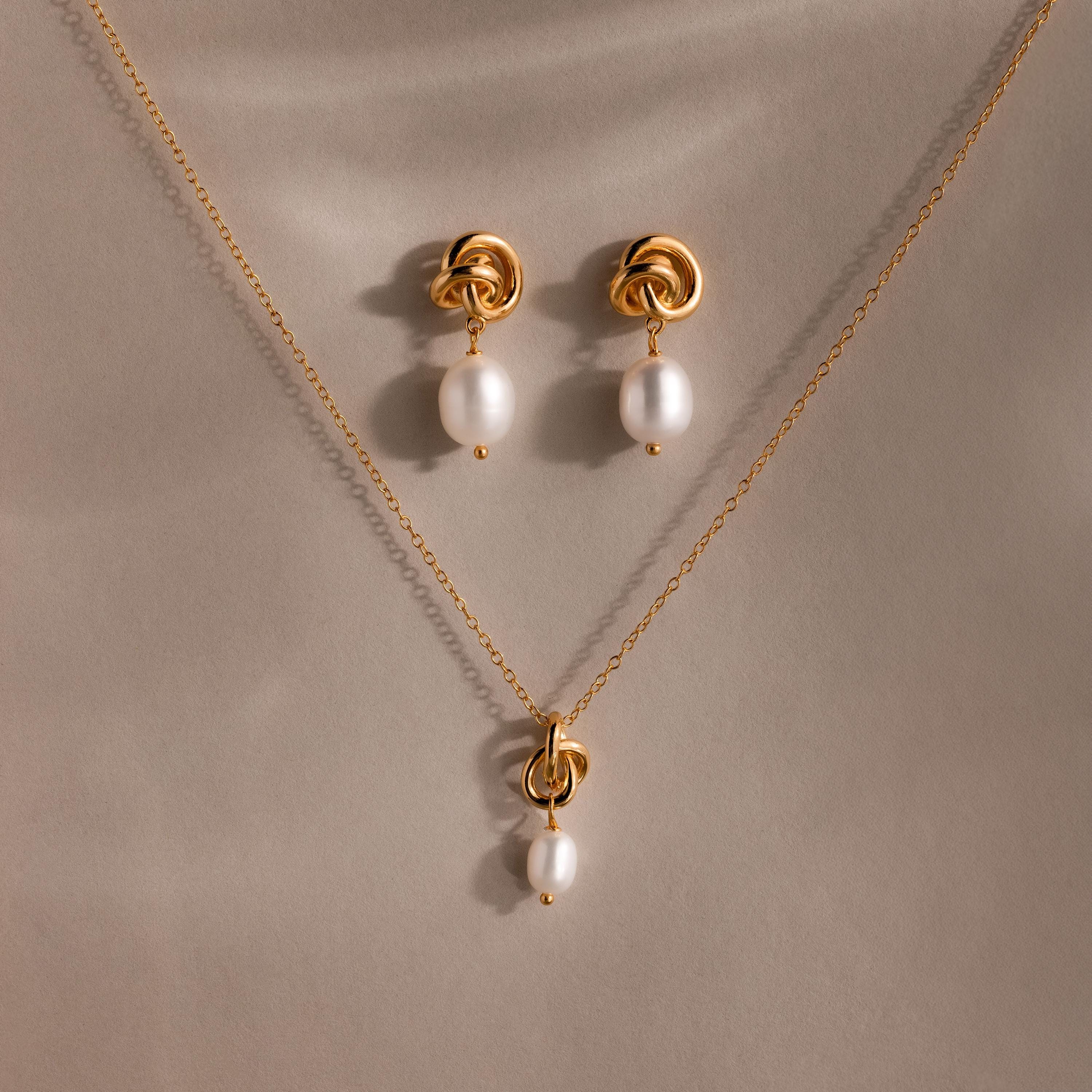 Pearl Knot Necklace & Earrings Set