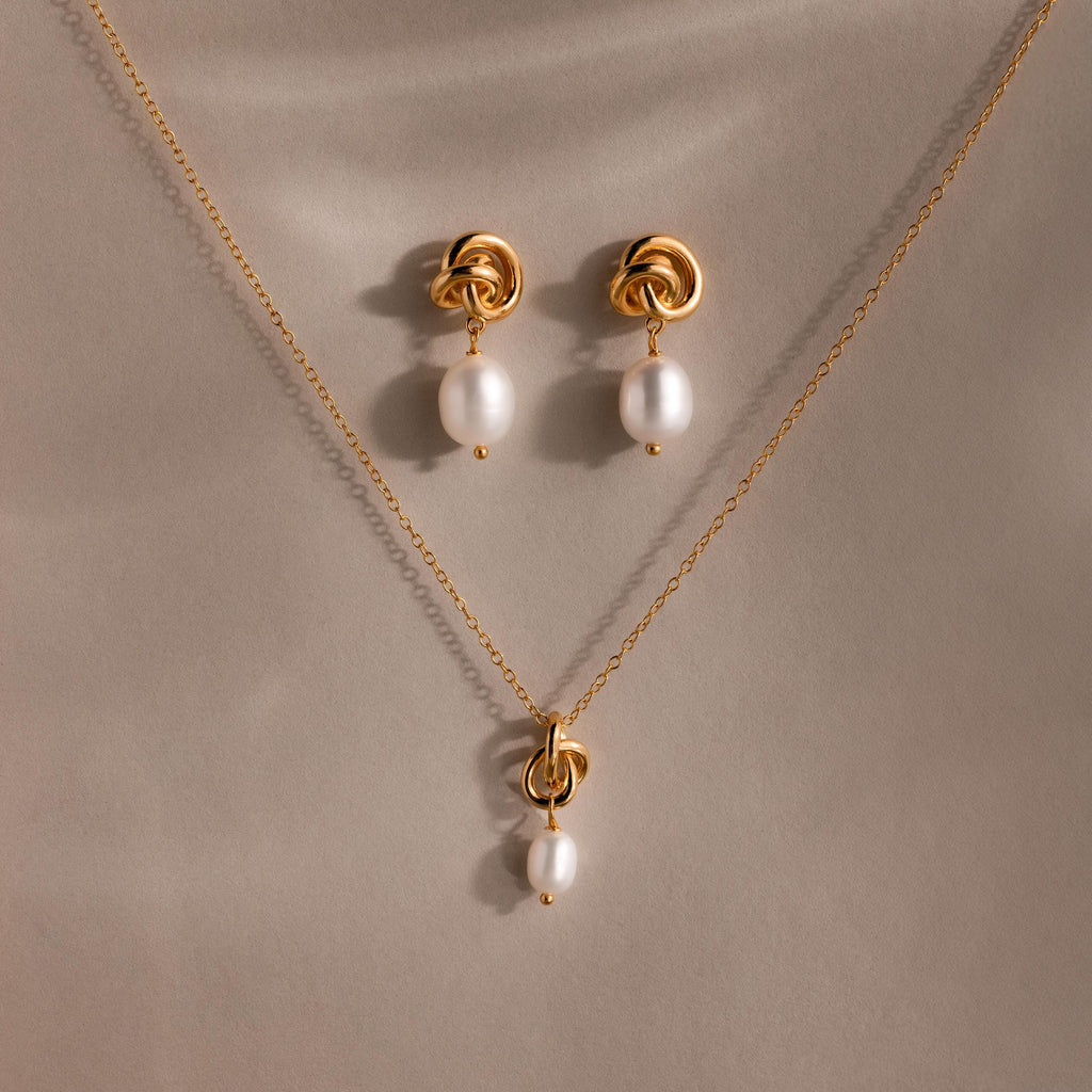 Pearl Knot Necklace & Earrings Set