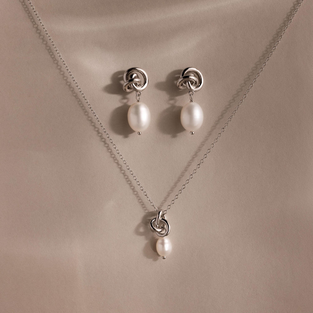 Pearl Knot Necklace & Earrings Set