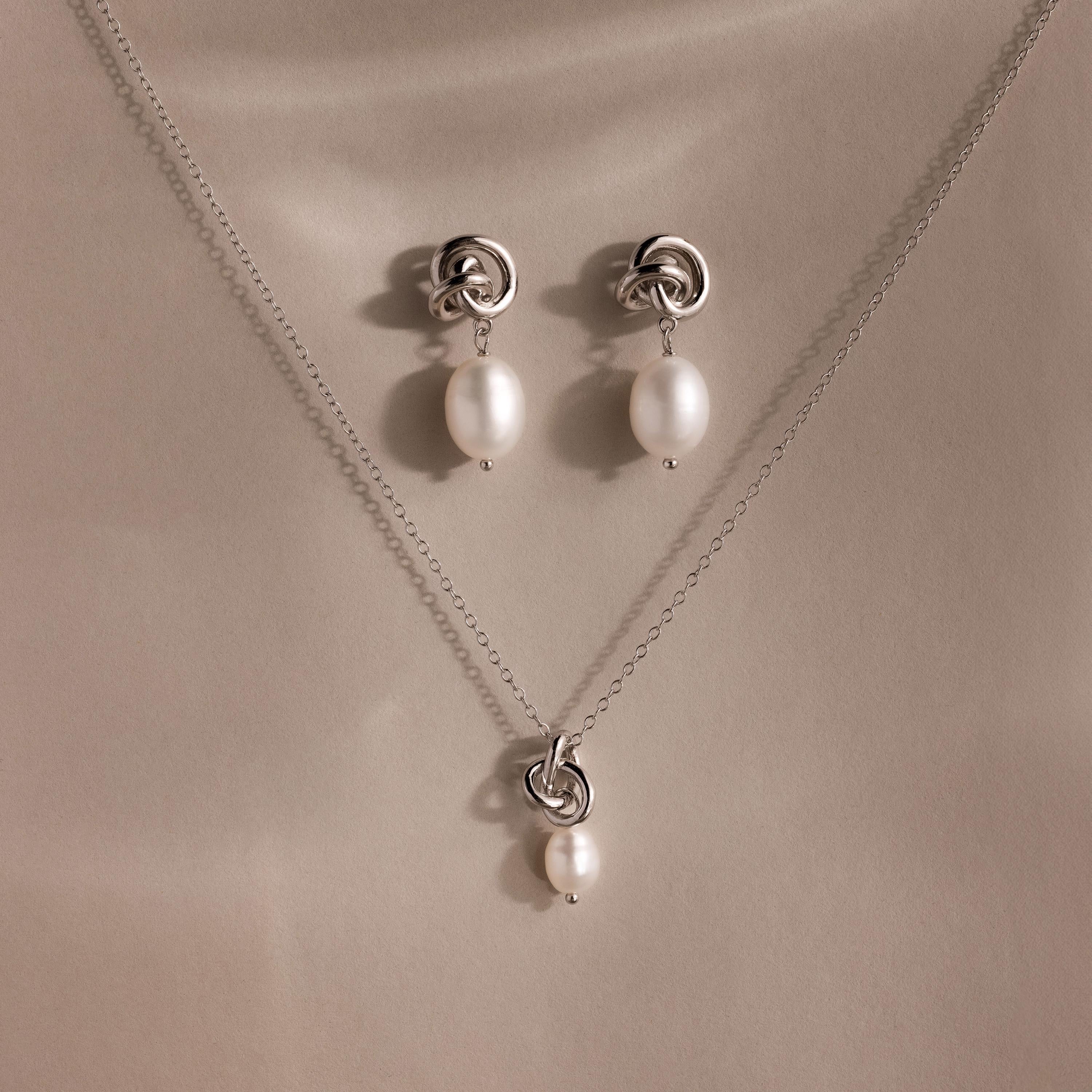 Pearl Knot Necklace & Earrings Set