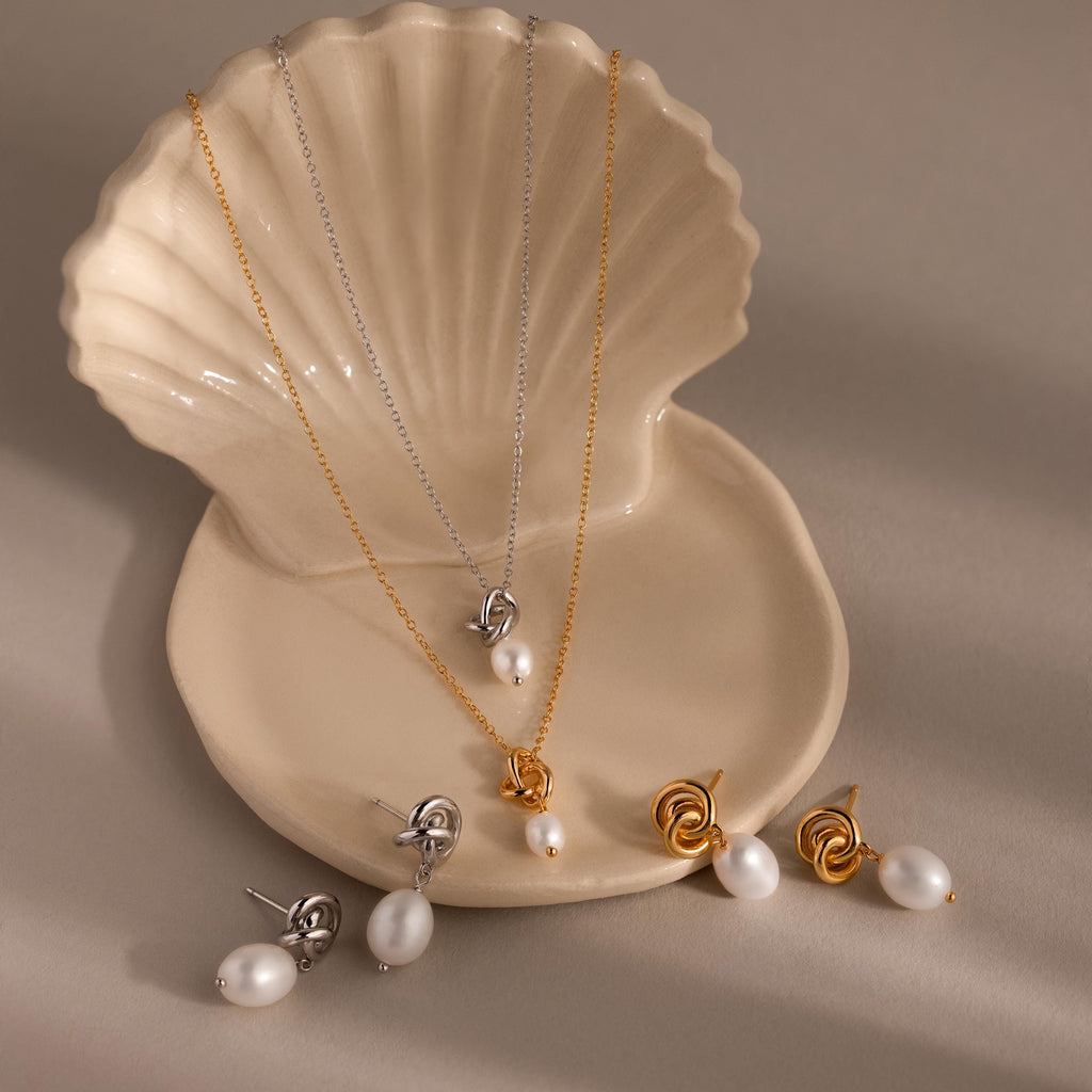 Pearl Knot Necklace & Earrings Set