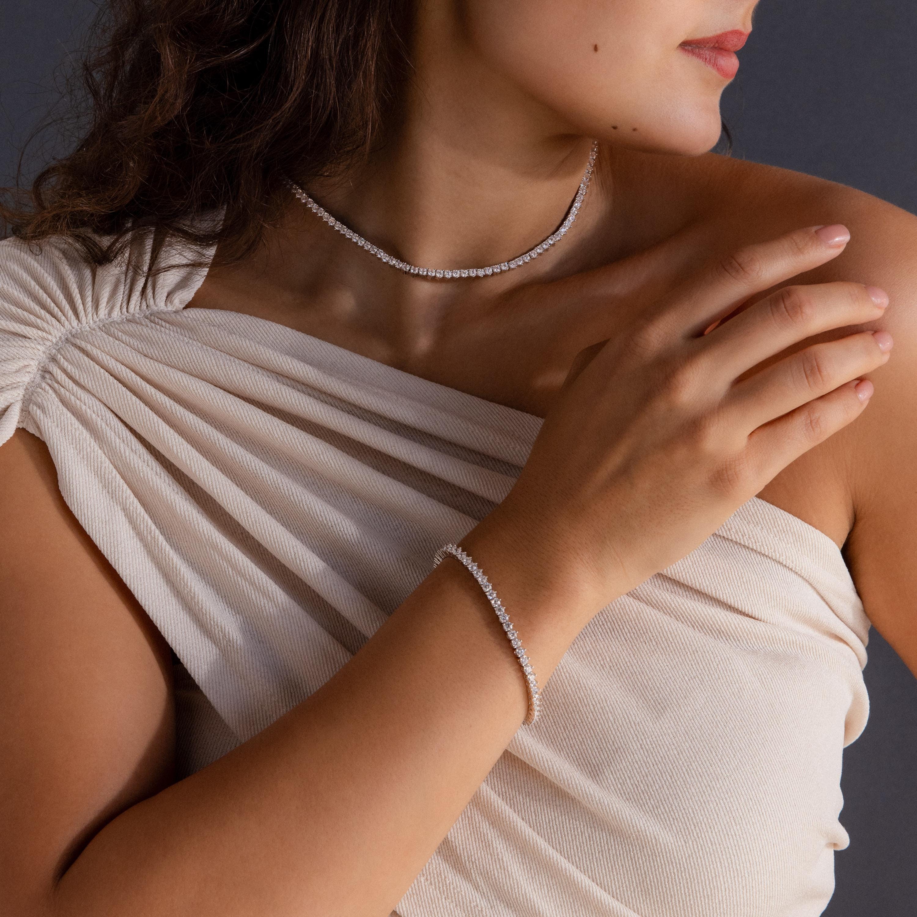 3-Prong Diamond Tennis Necklace & Bracelet Set