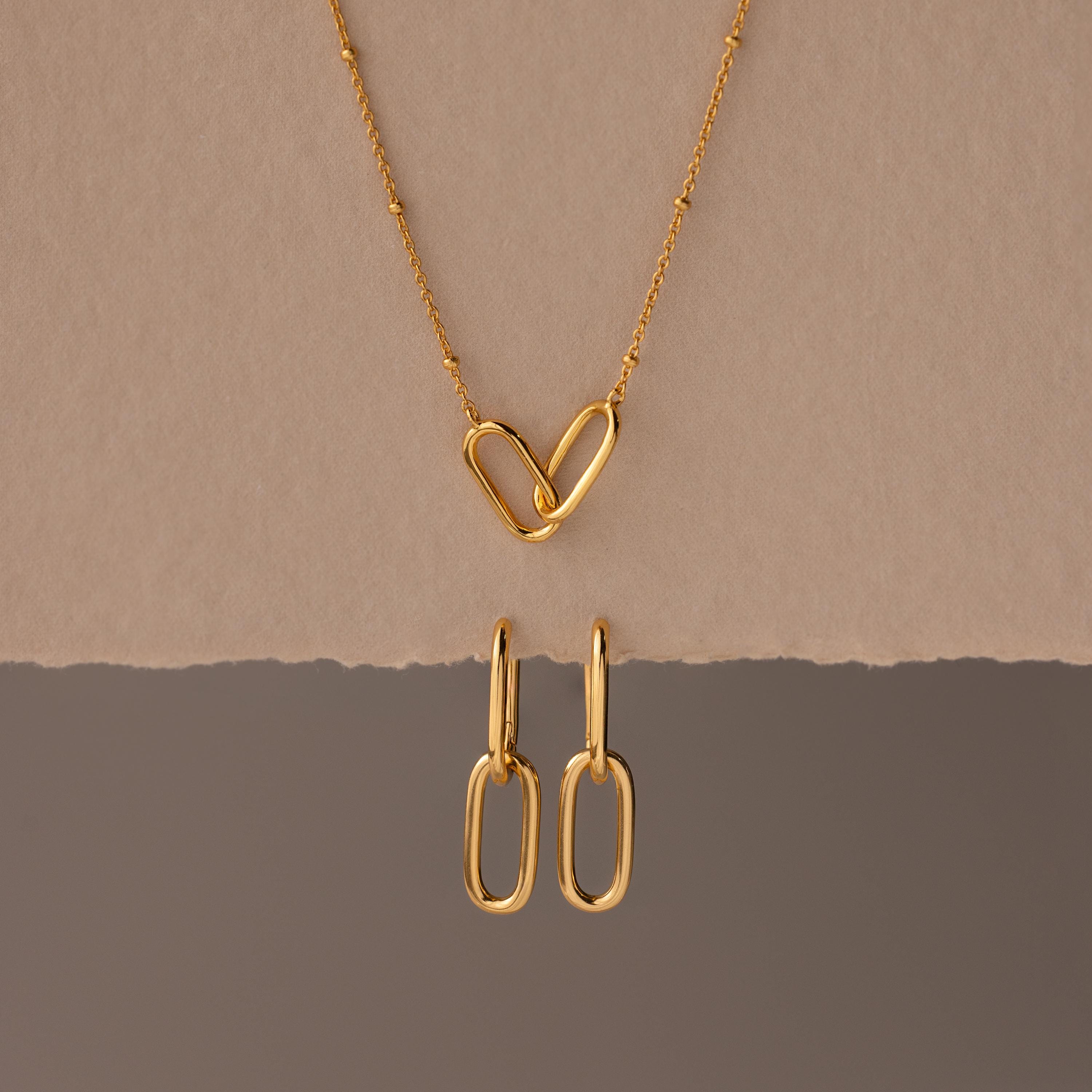 Linked Charm Necklace and Earrings Set