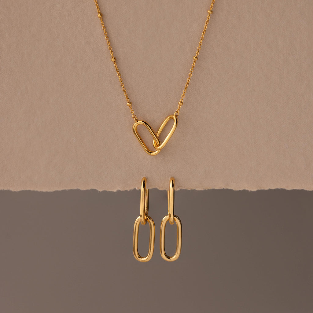 Linked Charm Necklace and Earrings Set