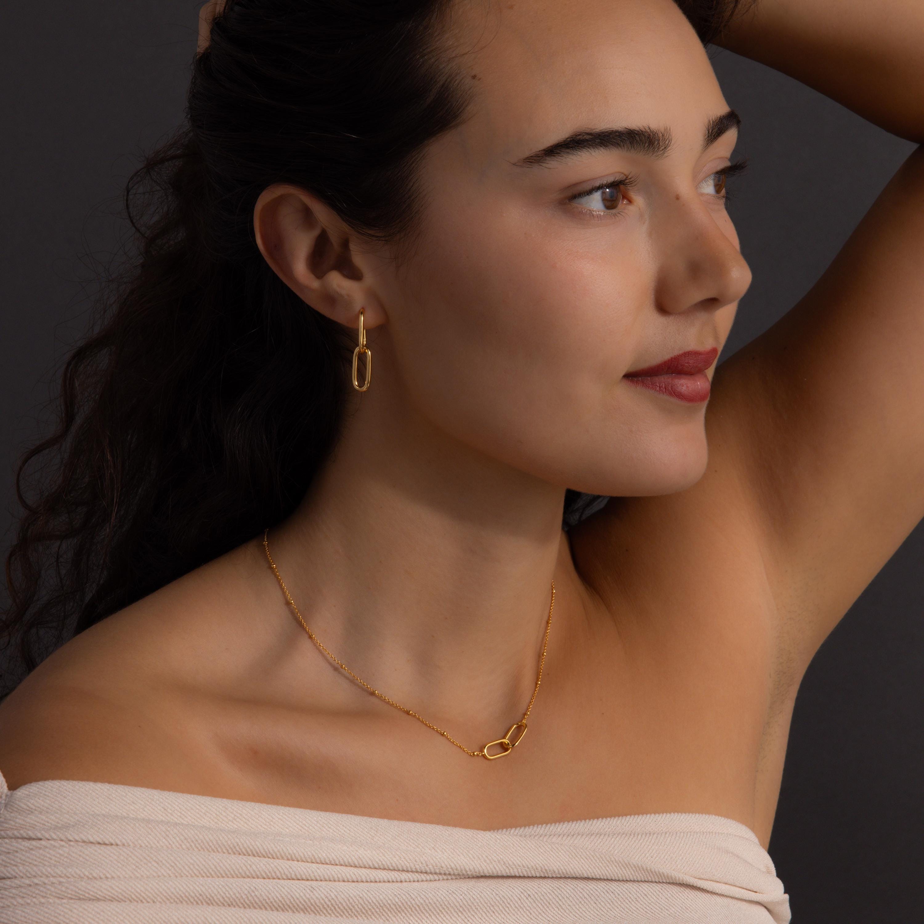 Linked Charm Necklace and Earrings Set