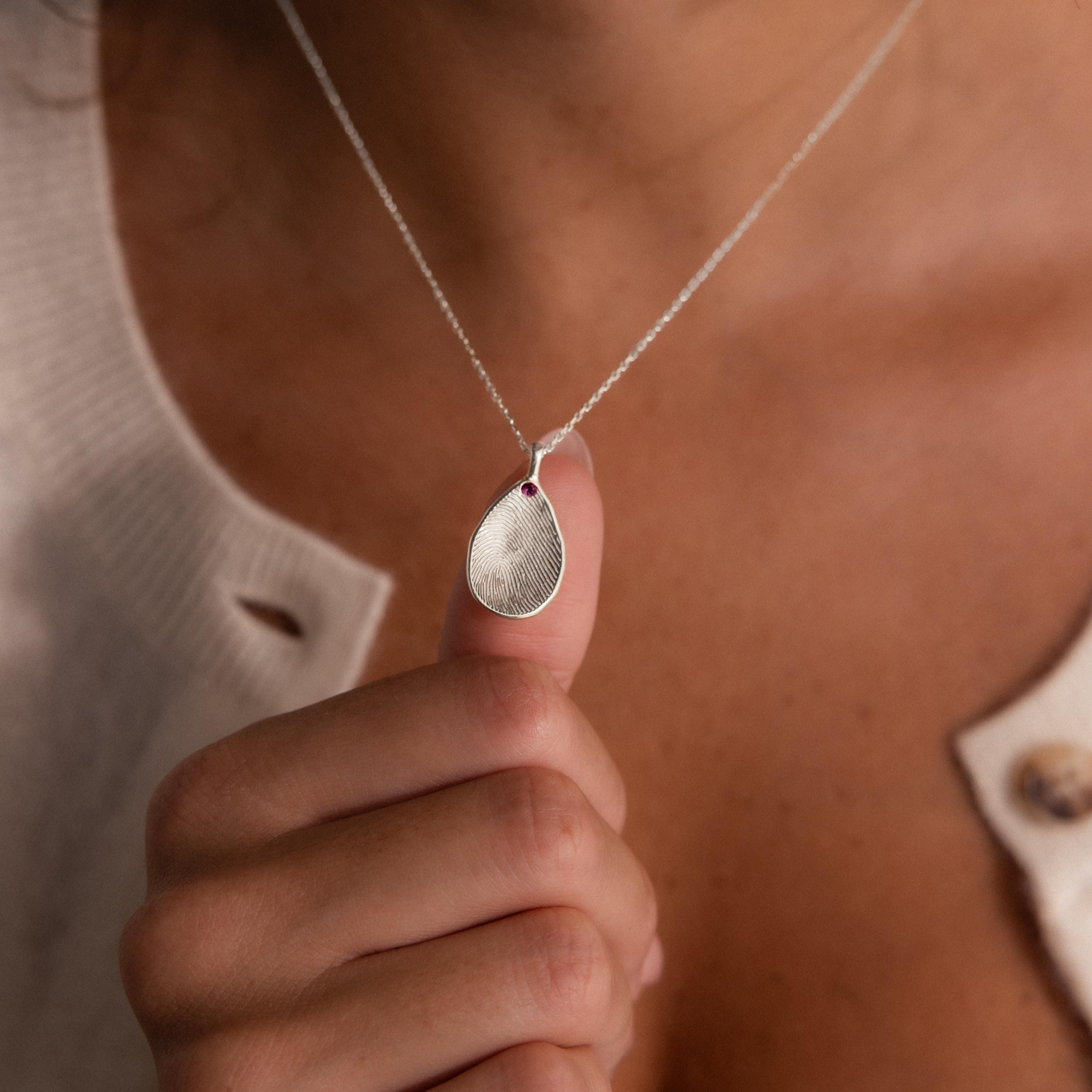Fingerprint Birthstone Teardrop Necklace