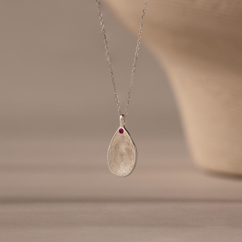 Fingerprint Birthstone Teardrop Necklace